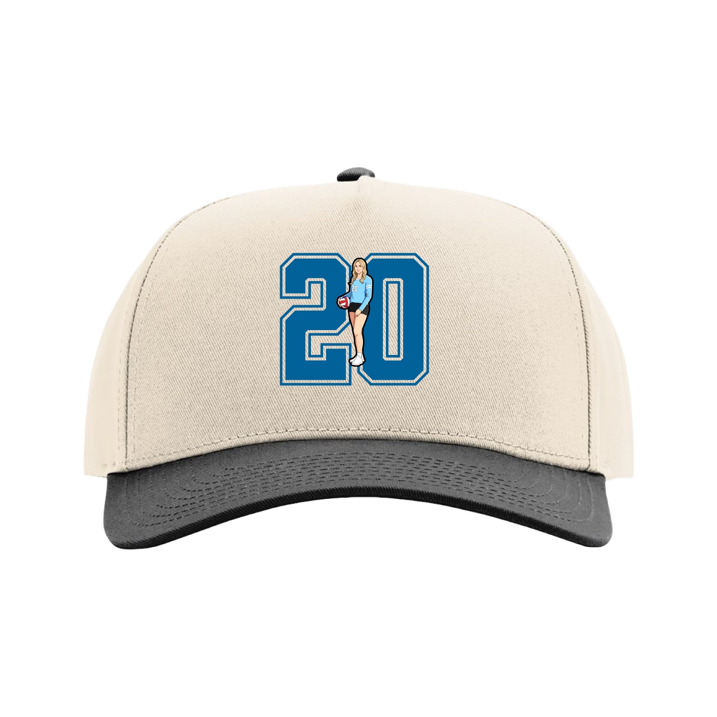 Full Fabric Five-Panel Champ Cap — Number in Cream/Black