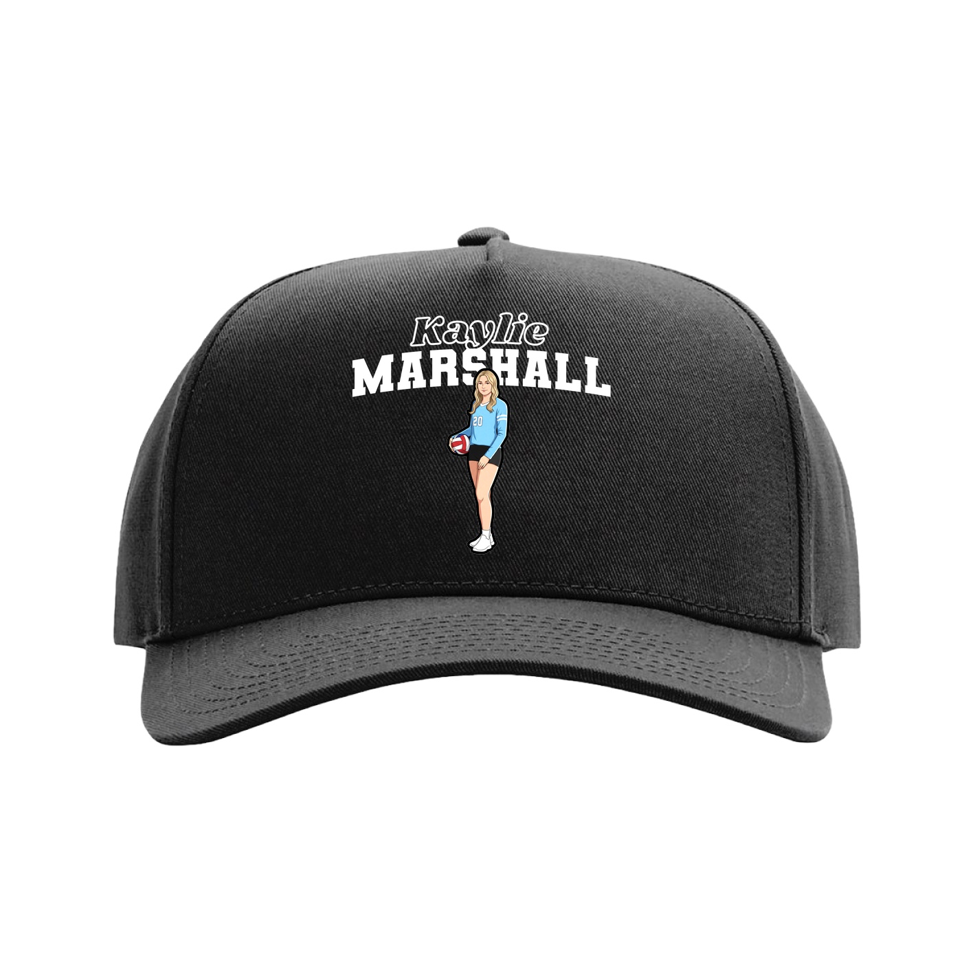 Full Fabric Five-Panel Champ Cap — Name Arch in Black