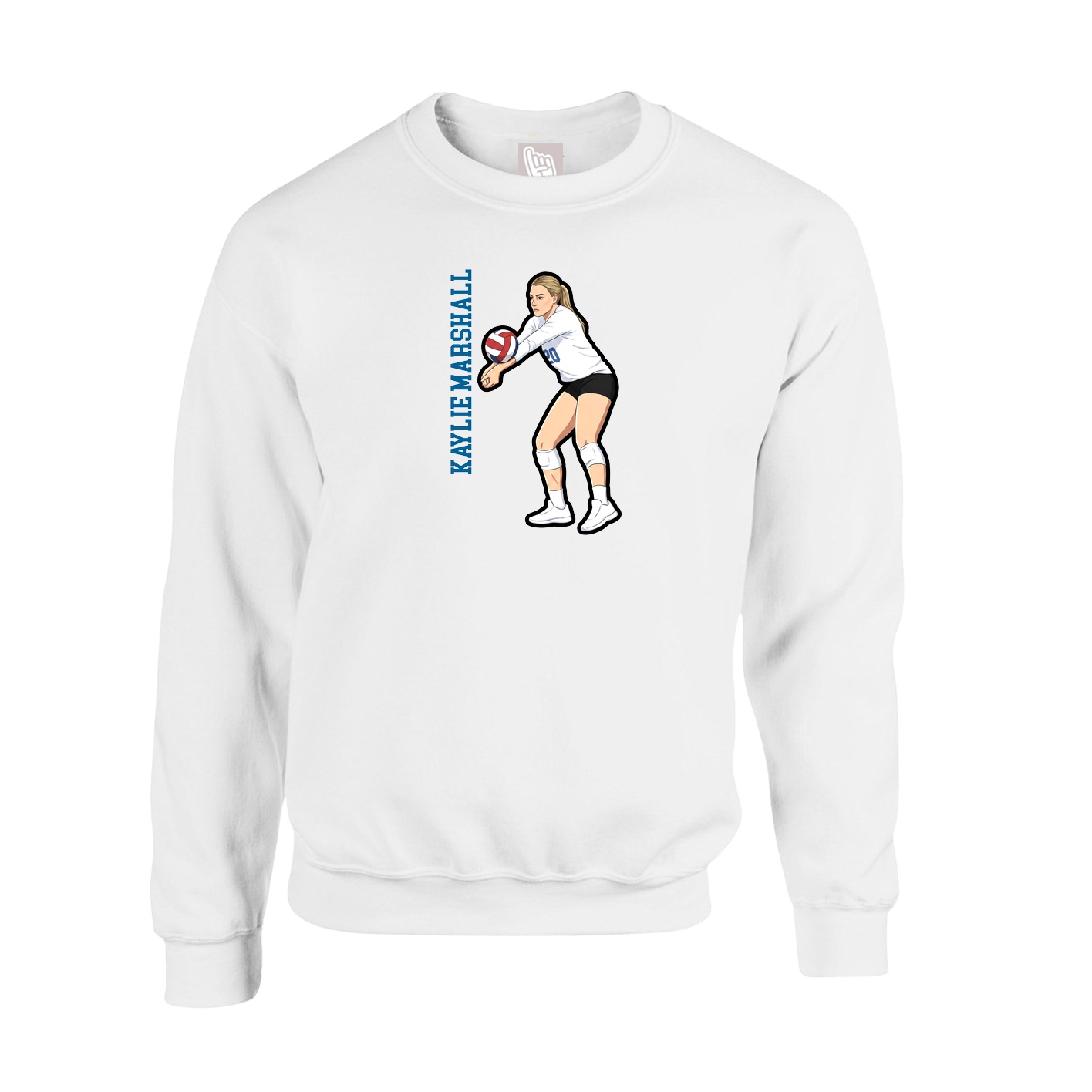 Fleece Crew — Name Vertical in White