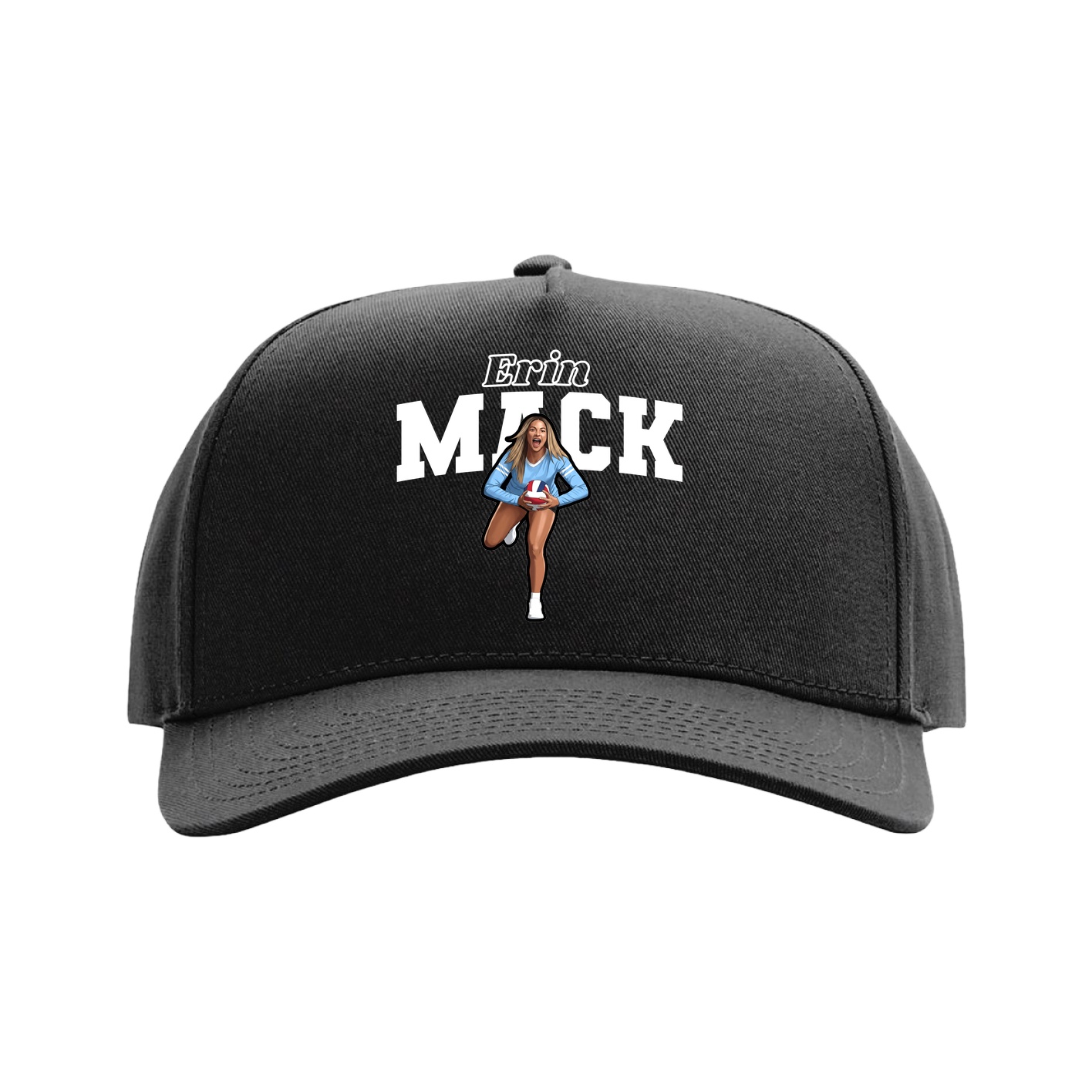 Full Fabric Five-Panel Champ Cap — Name Arch in Black