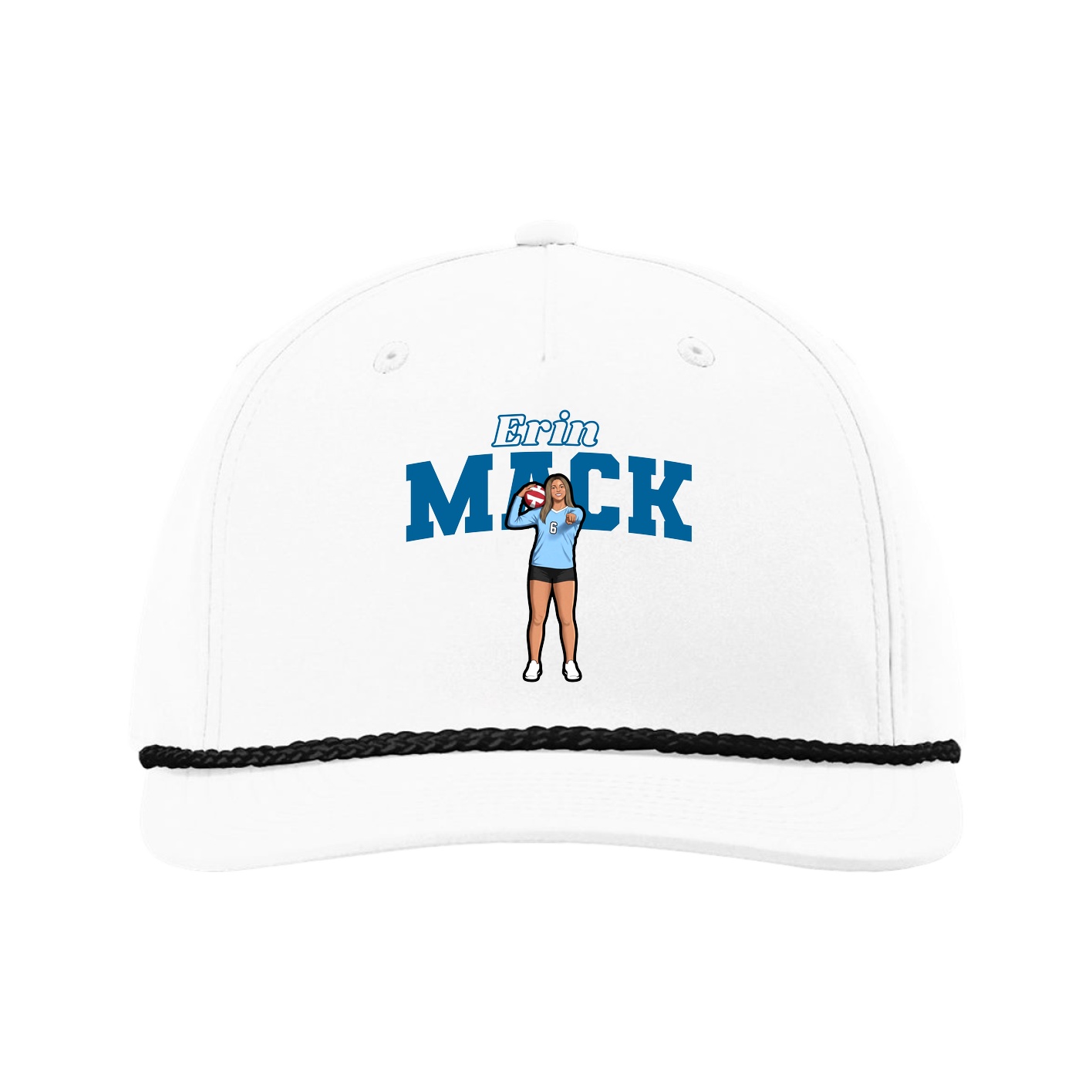 Five-Panel Classic Rope Cap — Name Arch in White