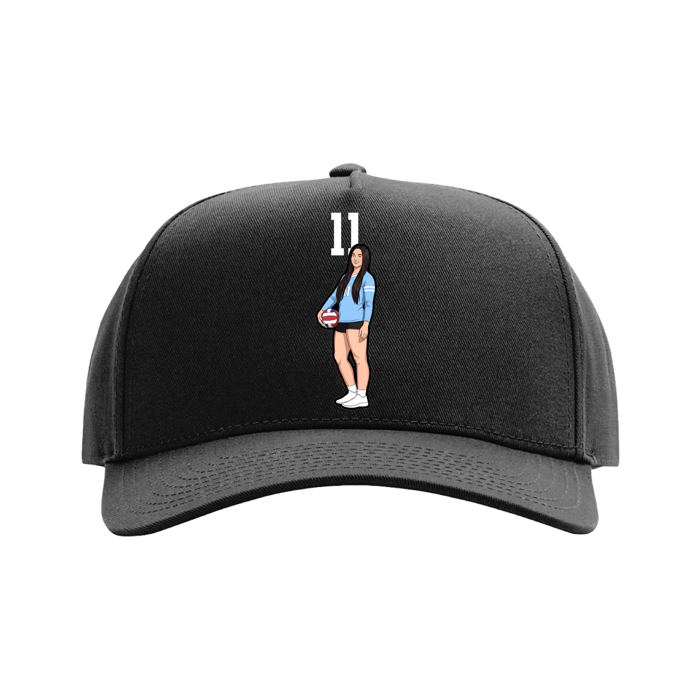 Full Fabric Five-Panel Champ Cap — Number Top in Black