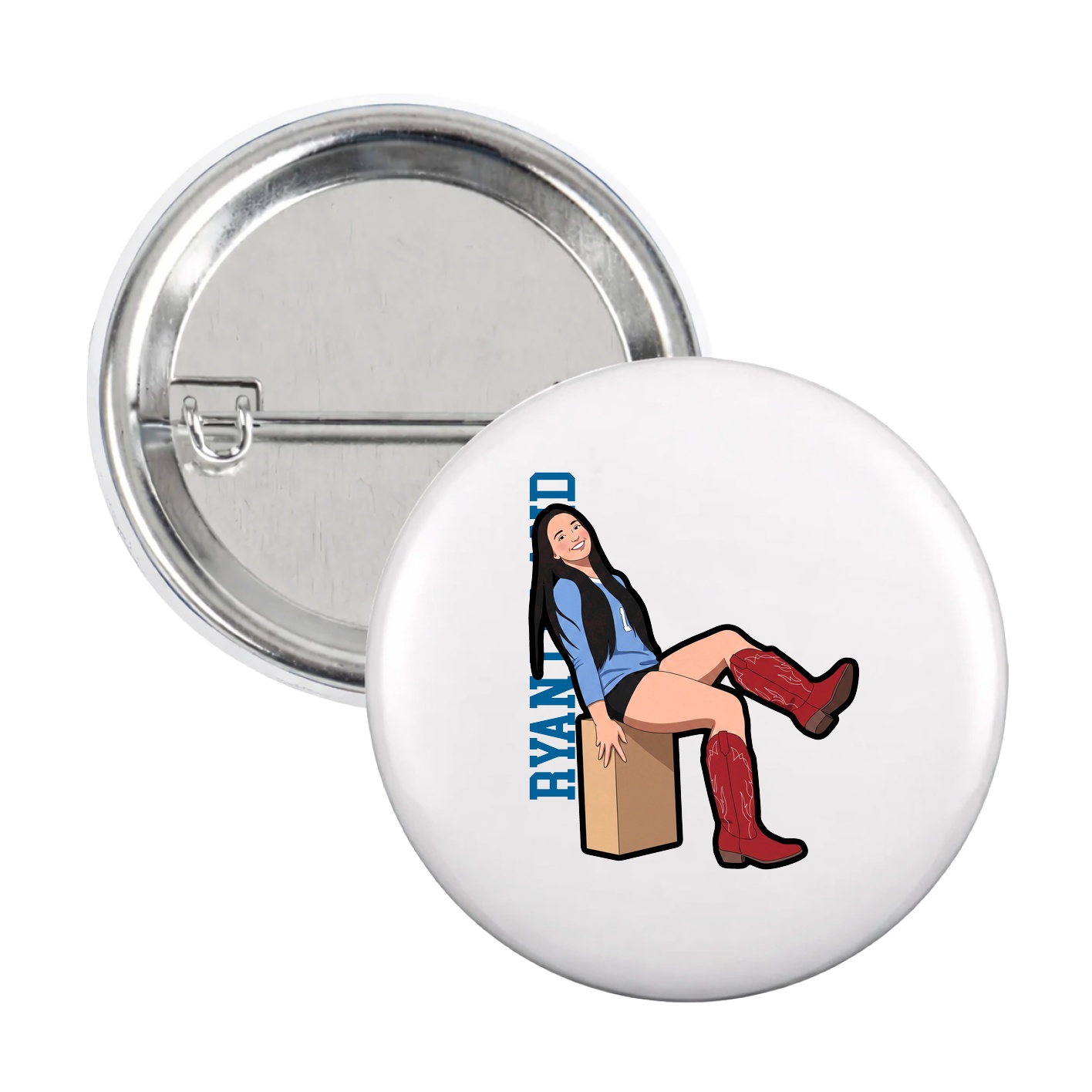 Game Day Button — Name Vertical in White