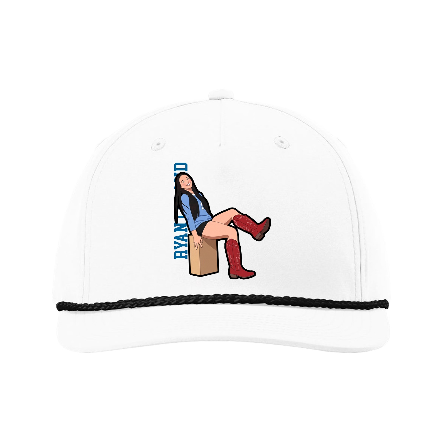Five-Panel Classic Rope Cap — Name Vertical in White
