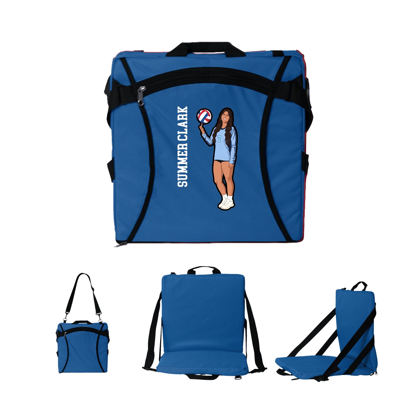 Folding Stadium Seat — Name Vertical in Royal