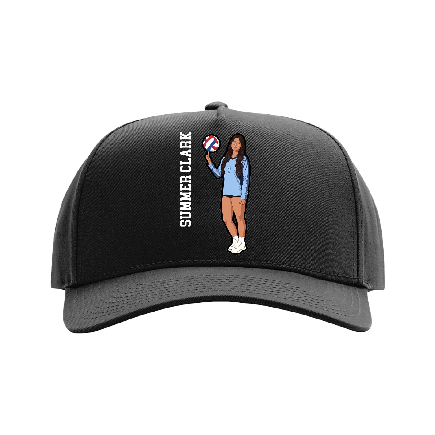 Full Fabric Five-Panel Champ Cap — Name Vertical in Black