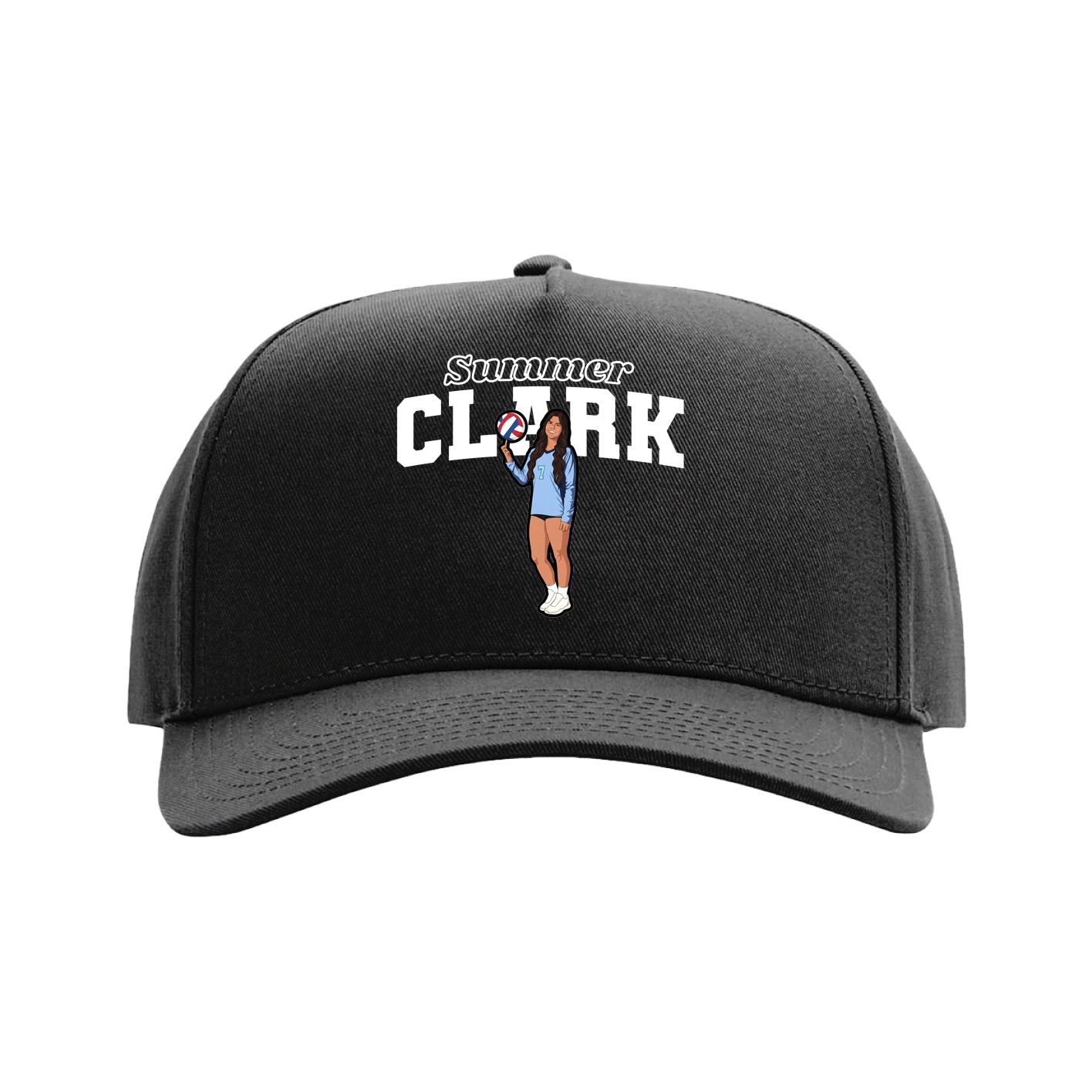 Full Fabric Five-Panel Champ Cap — Name Arch in Black