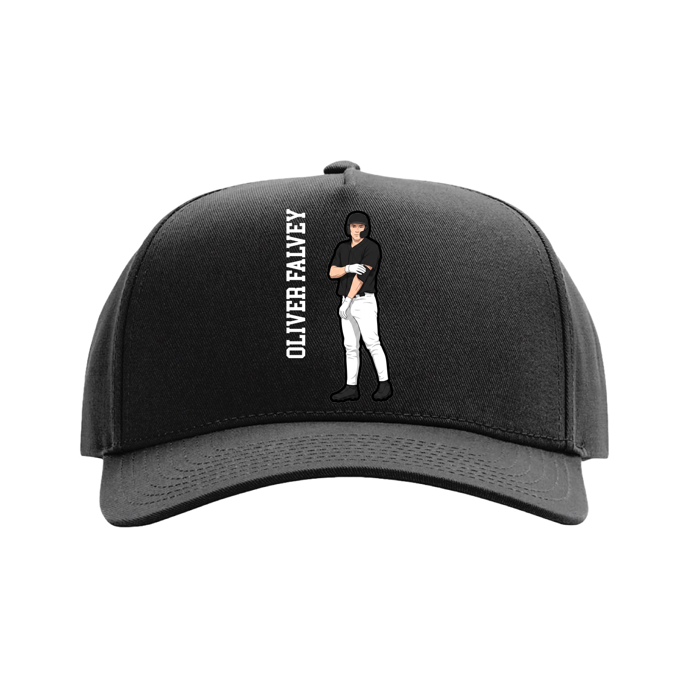 Full Fabric Five-Panel Champ Cap — Name Vertical in Black