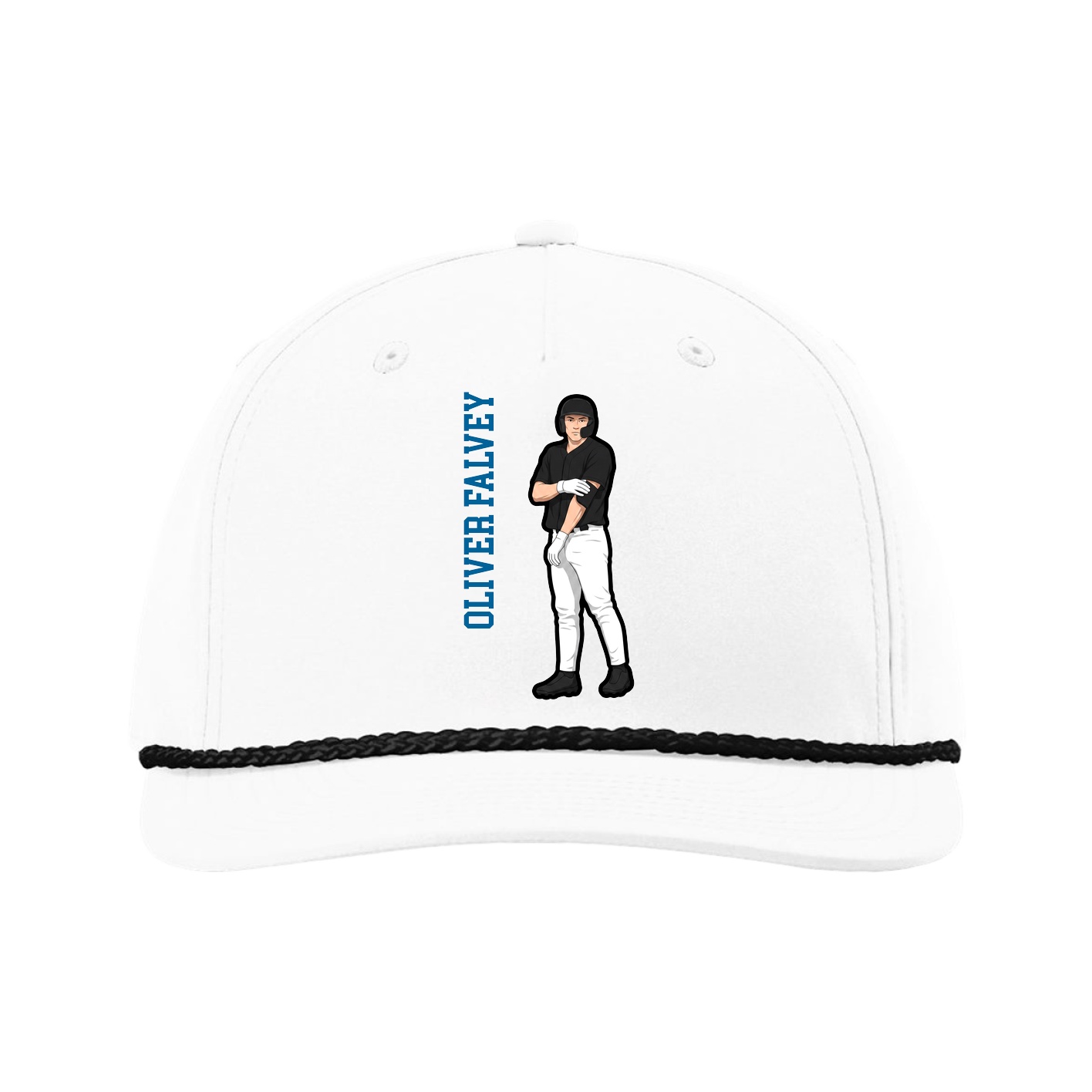 Five-Panel Classic Rope Cap — Name Vertical in White