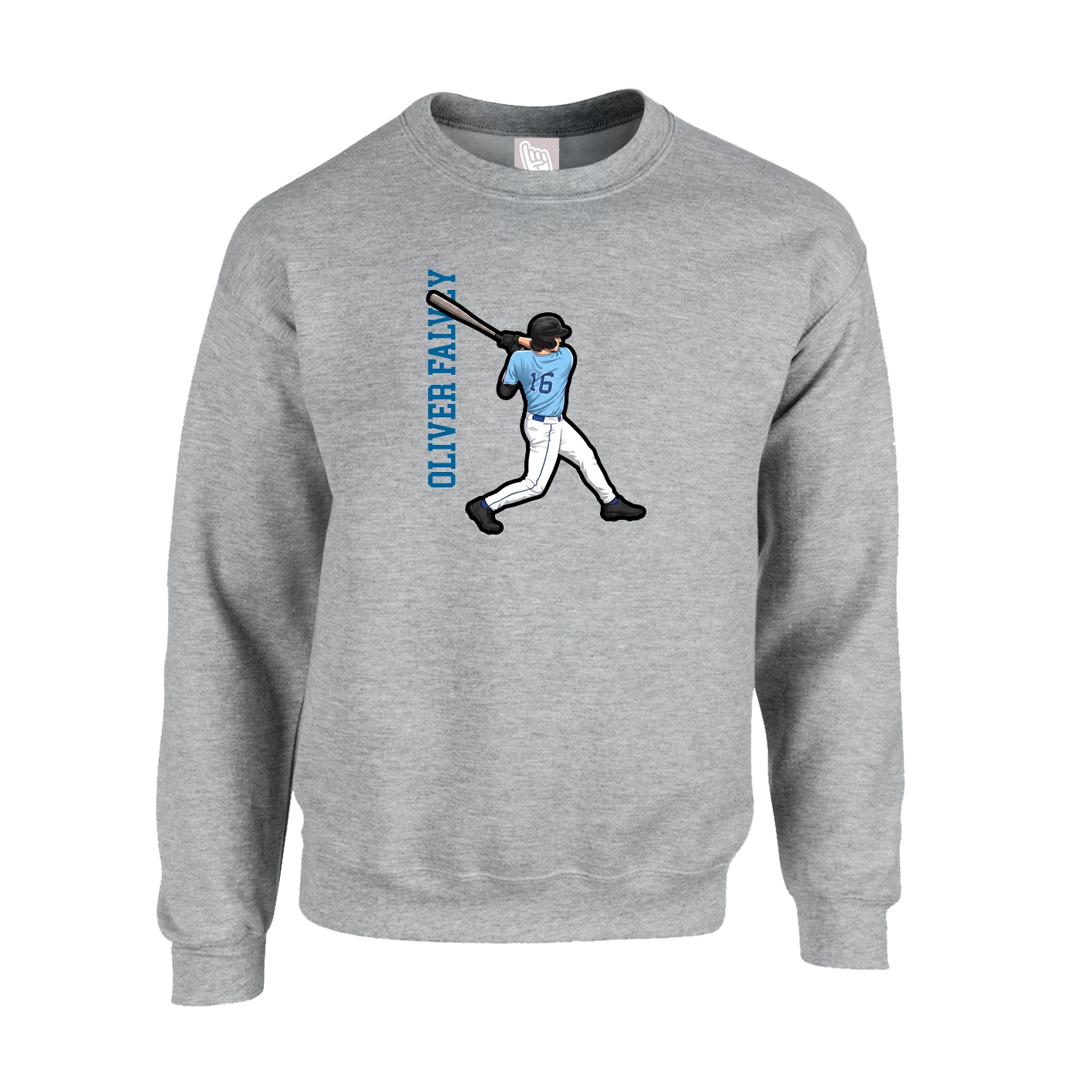 Fleece Crew — Name Vertical in Grey