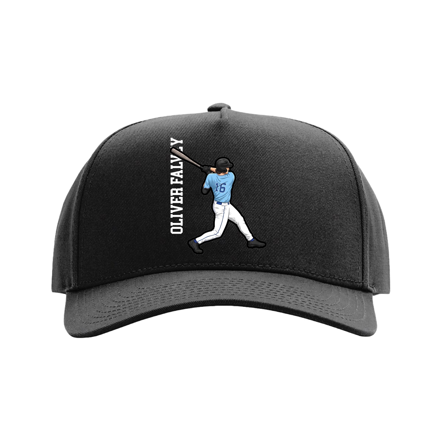 Full Fabric Five-Panel Champ Cap — Name Vertical in Black