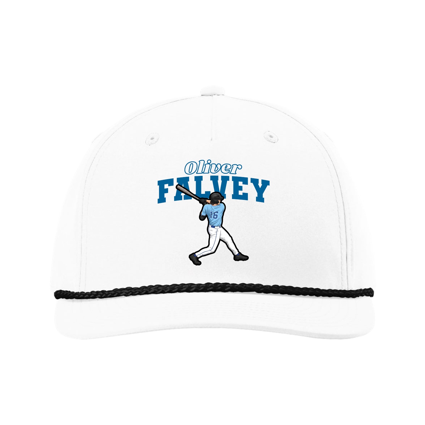 Five-Panel Classic Rope Cap — Name Arch in White