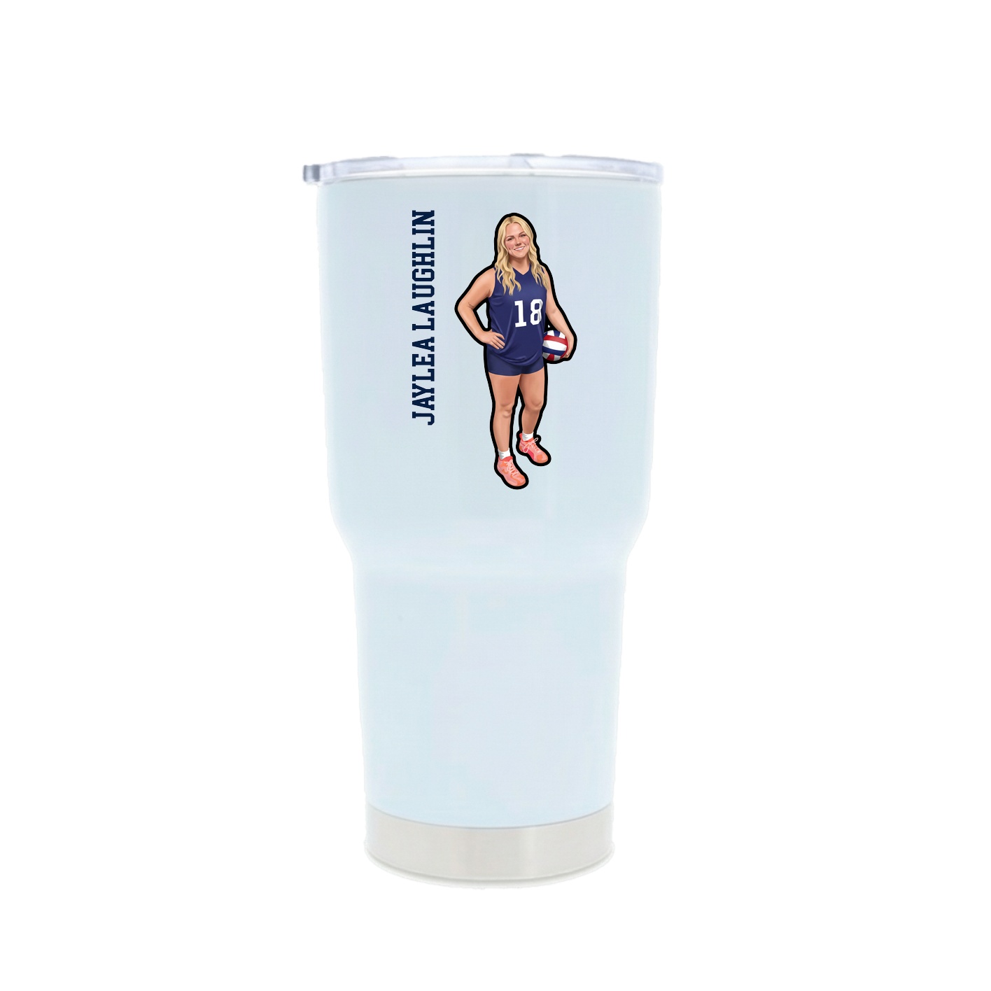 30oz Stainless Steel Tumbler — Name Vertical in White