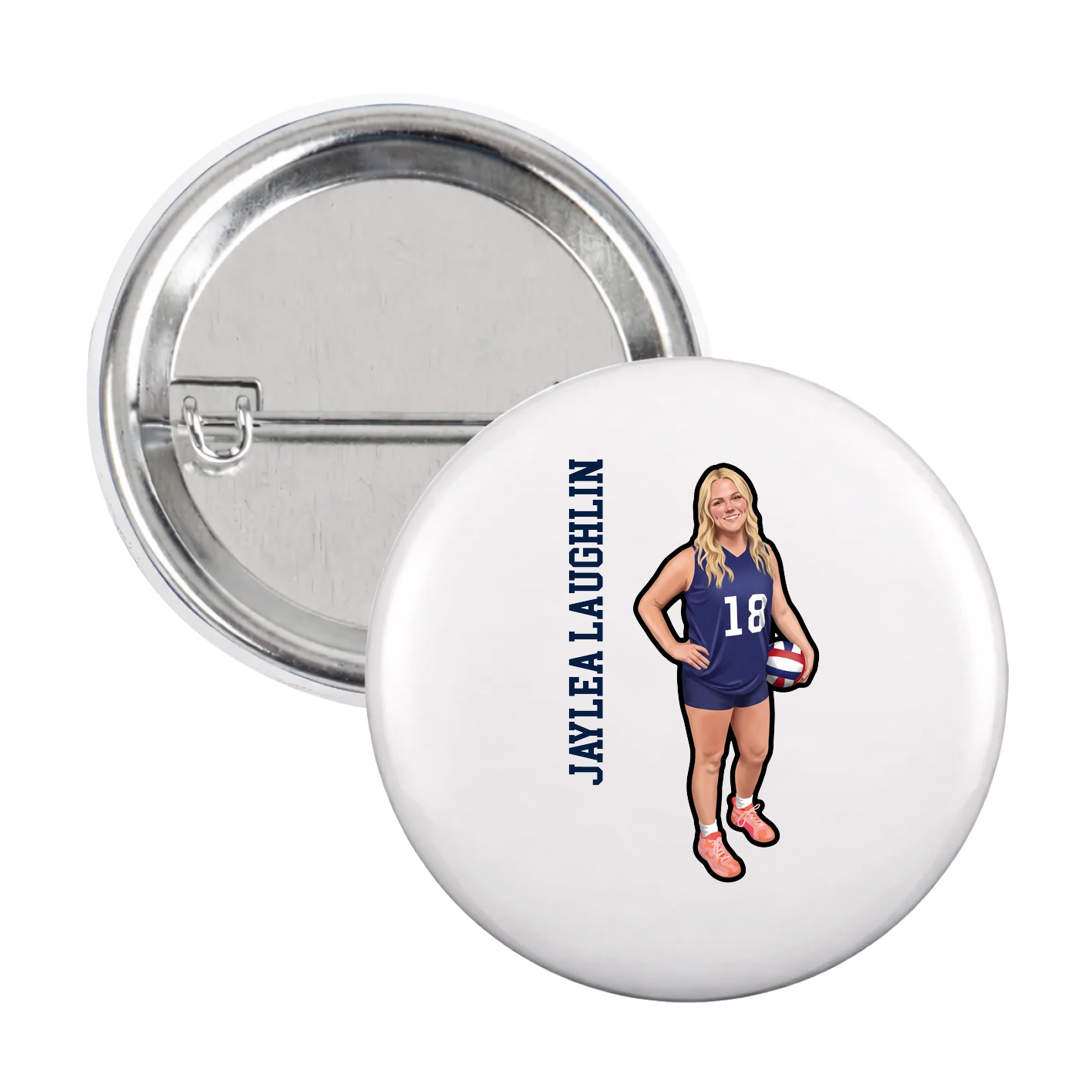 Game Day Button — Name Vertical in White