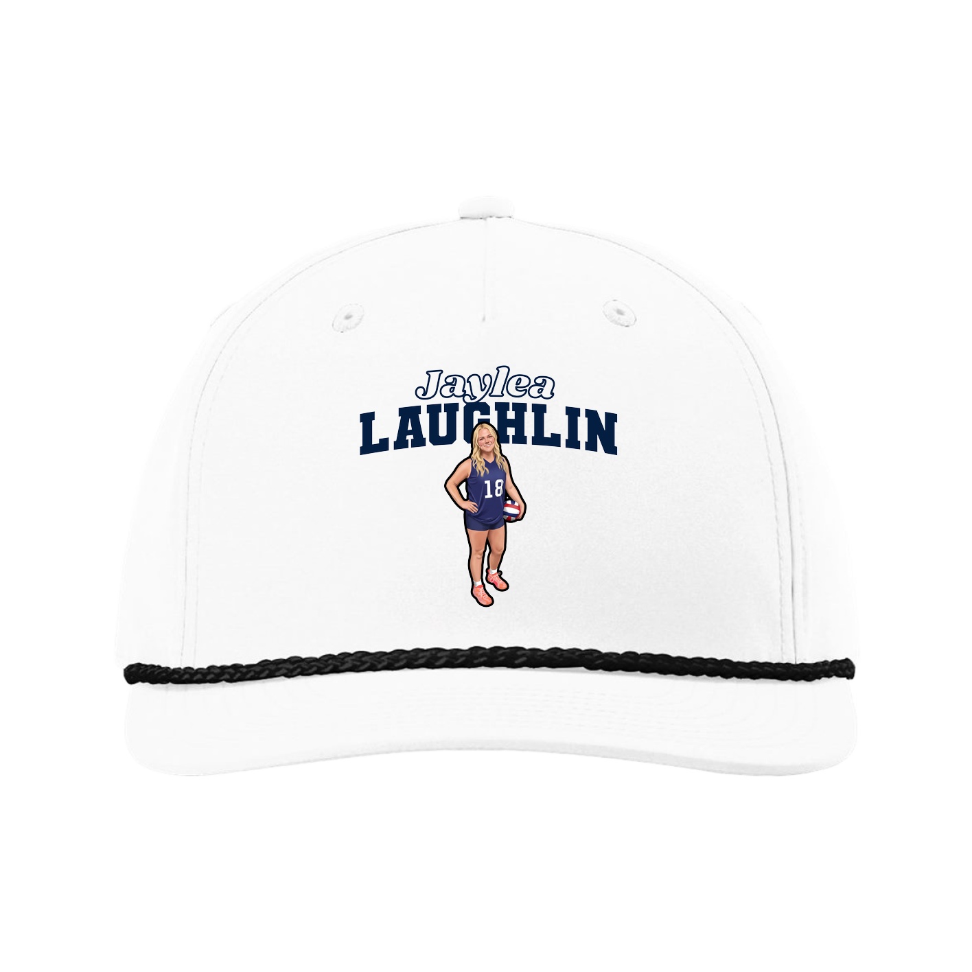 Five-Panel Classic Rope Cap — Name Arch in White