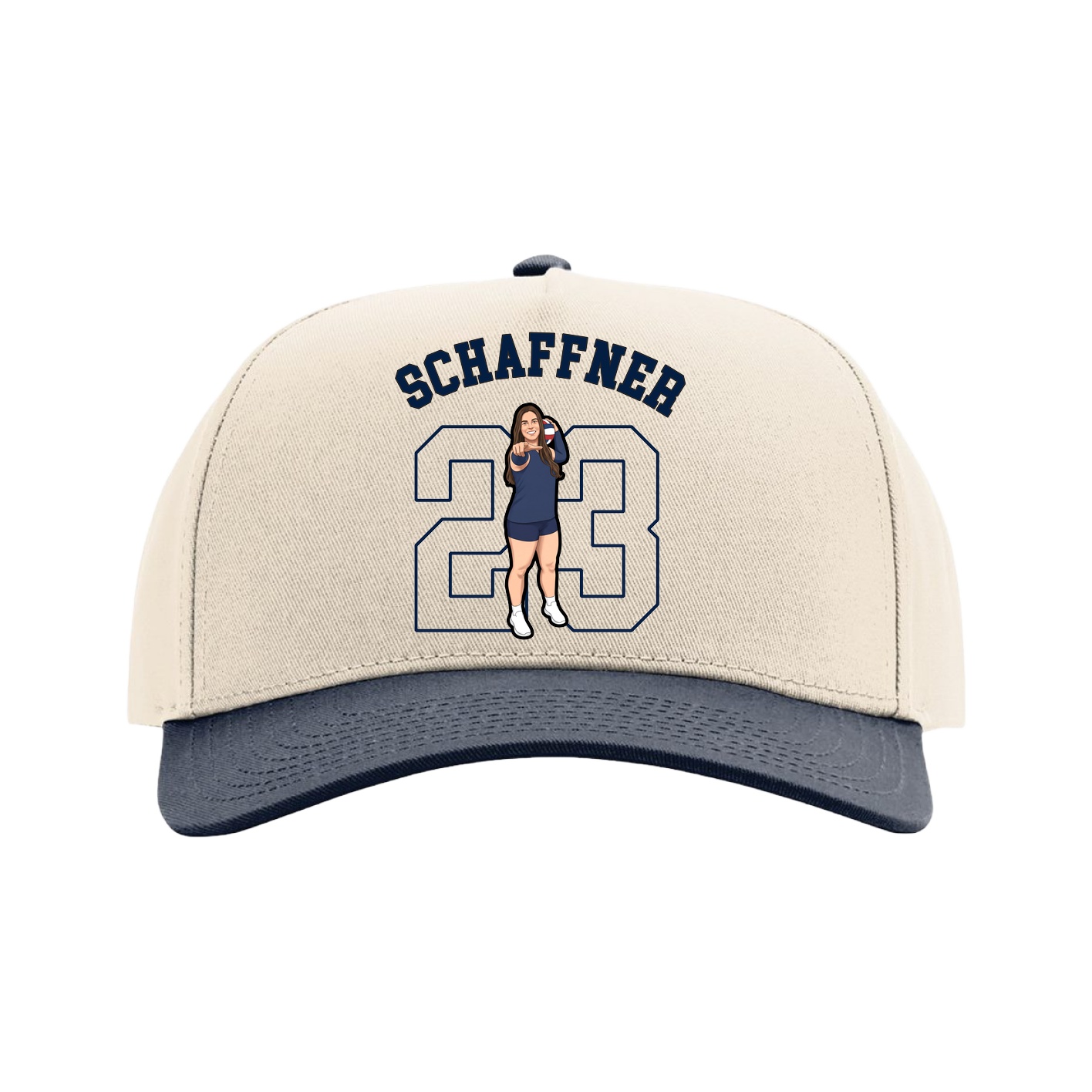 Full Fabric Five-Panel Champ Cap — Shirsey Arch in Cream/Navy