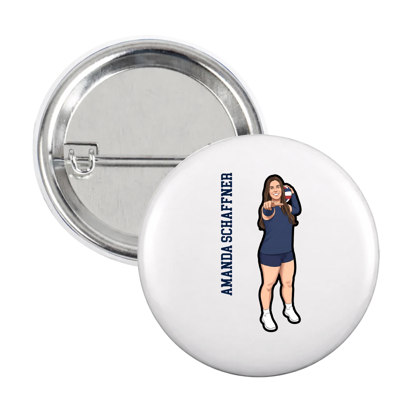 Game Day Button — Name Vertical in White