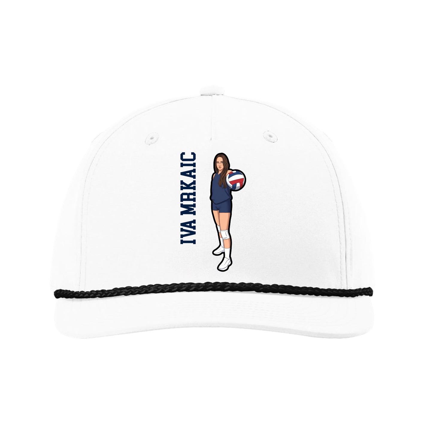 Five-Panel Classic Rope Cap — Name Vertical in White