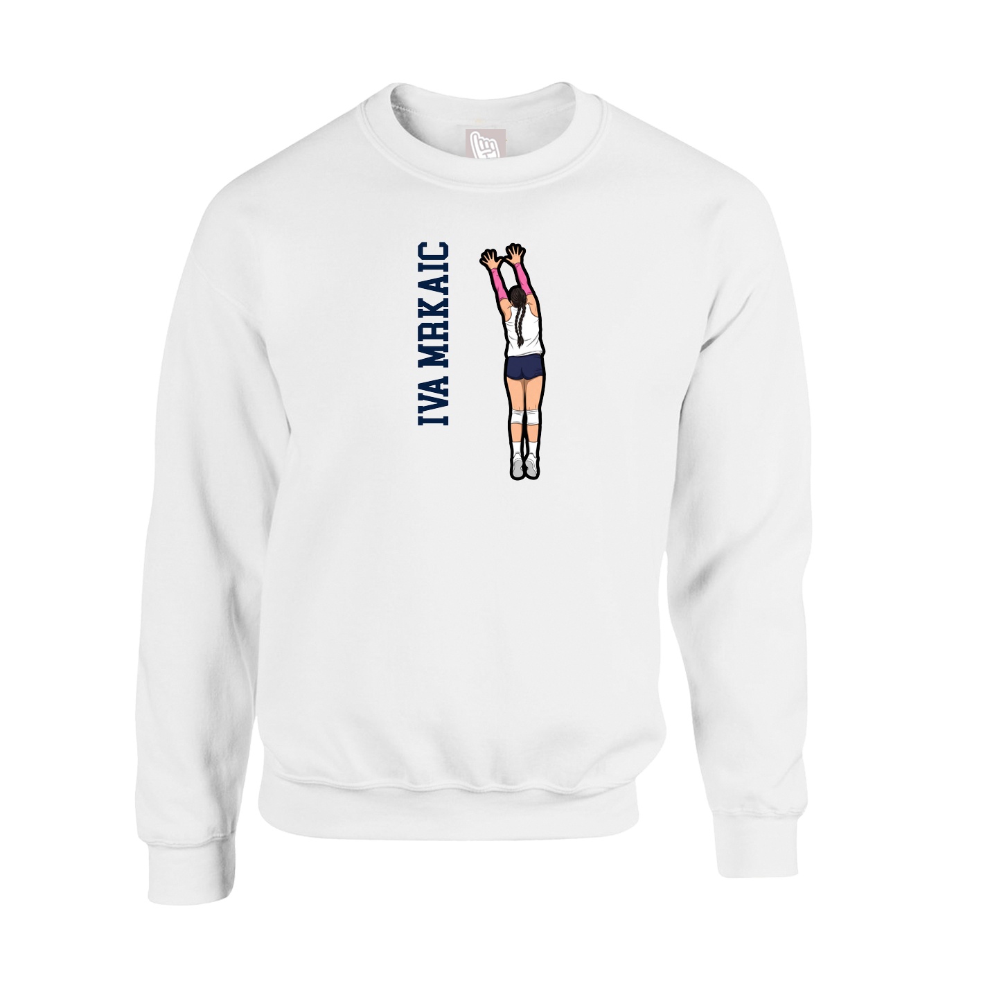 Fleece Crew — Name Vertical in White
