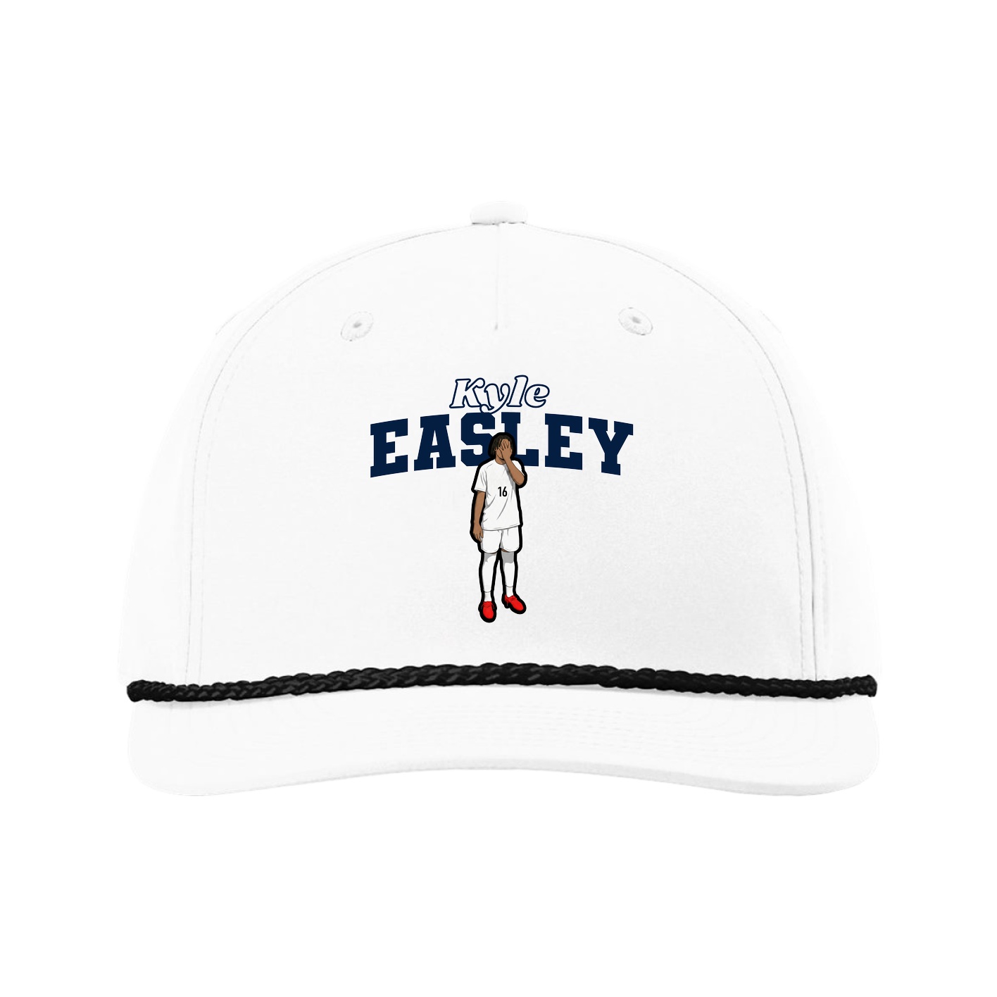 Five-Panel Classic Rope Cap — Name Arch in White