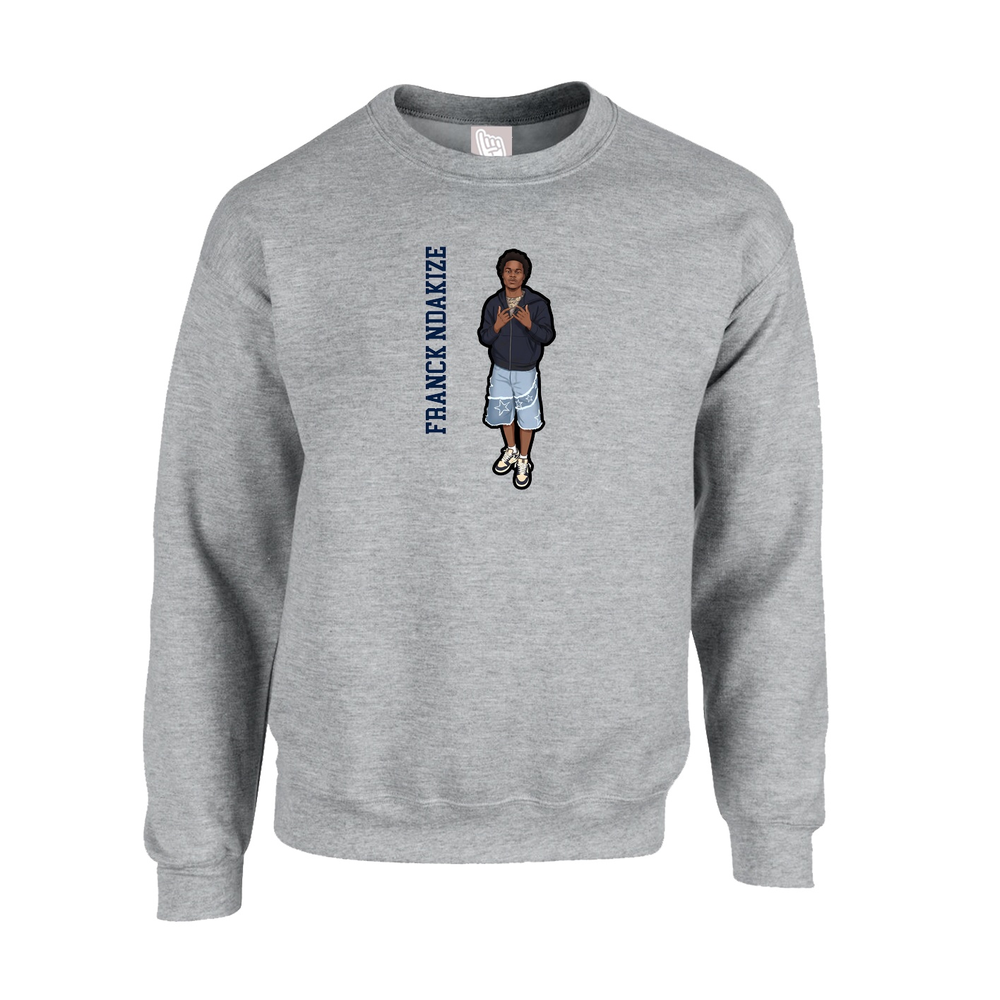 Fleece Crew — Name Vertical in Grey