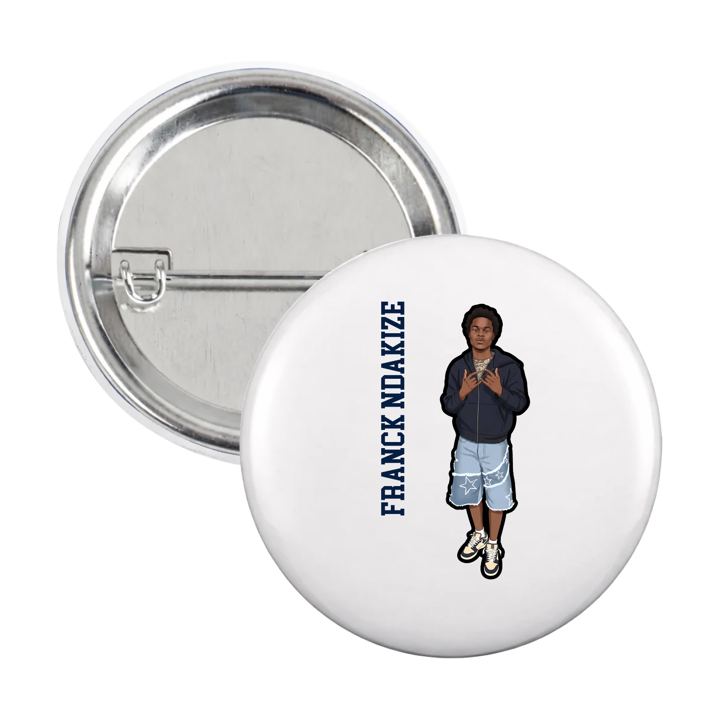 Game Day Button — Name Vertical in White