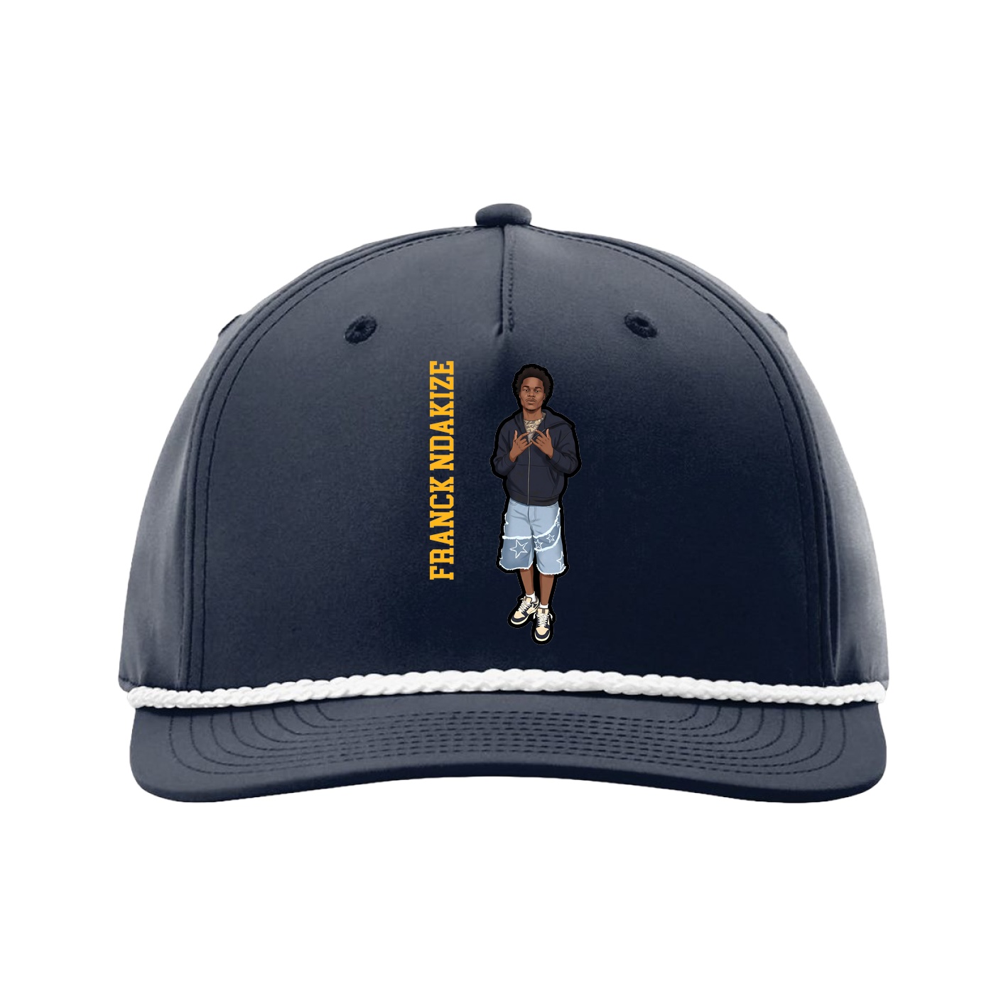 Five-Panel Classic Rope Cap — Name Vertical in Navy