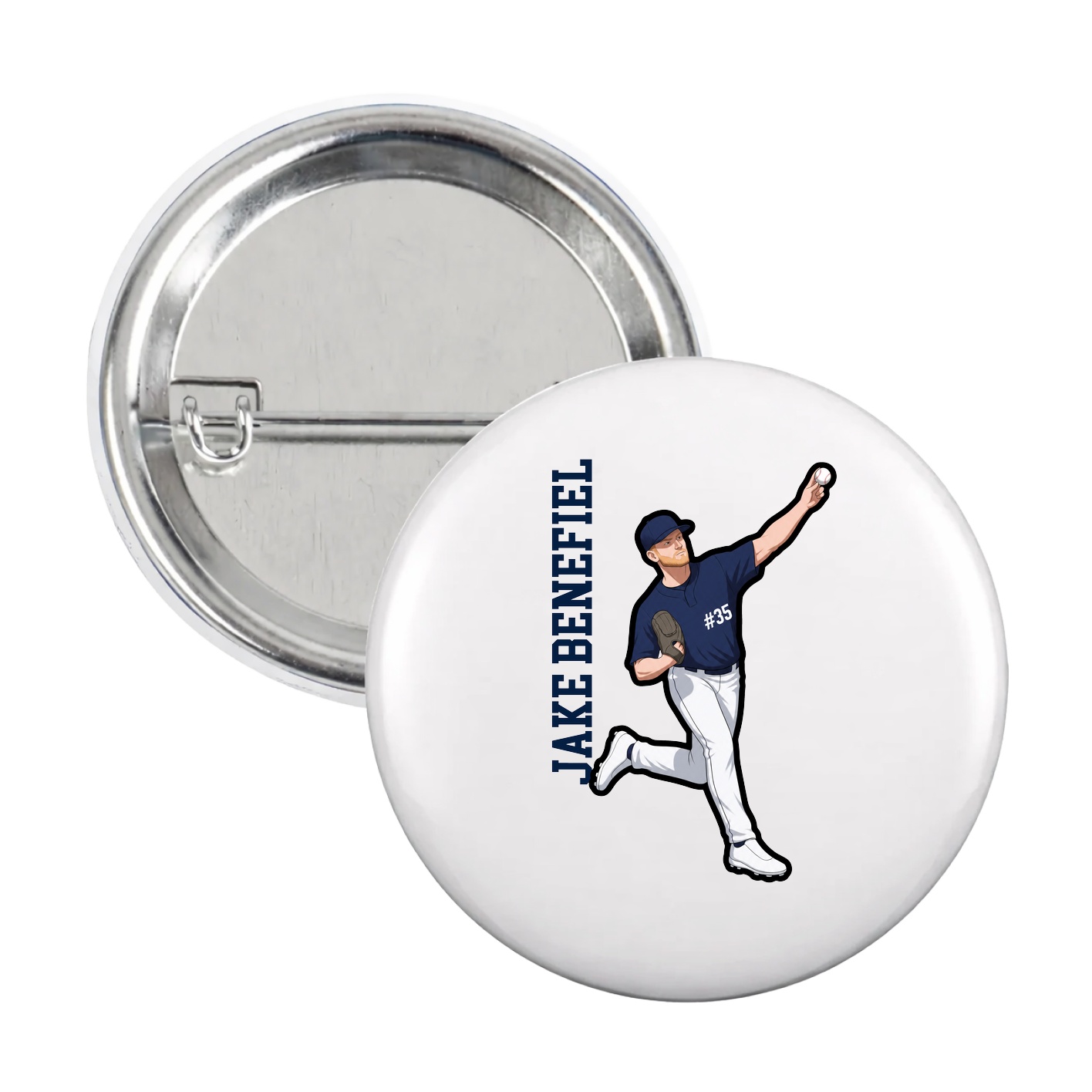 Game Day Button — Name Vertical in White