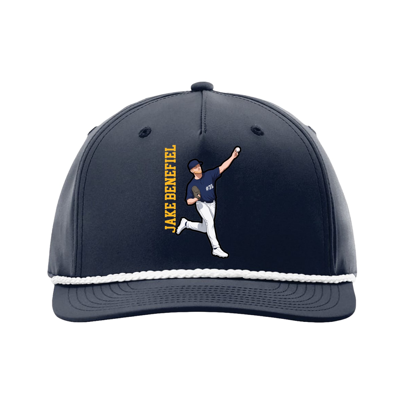 Five-Panel Classic Rope Cap — Name Vertical in Navy