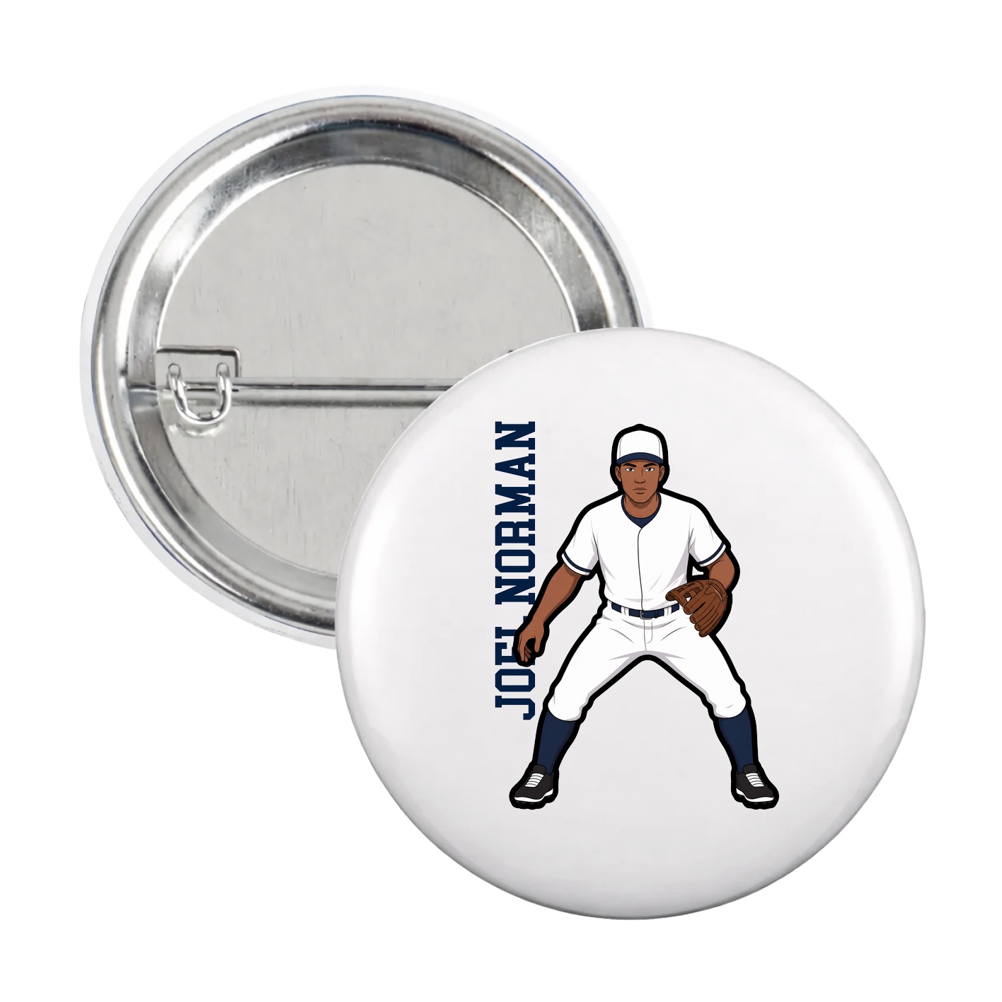 Game Day Button — Name Vertical in White