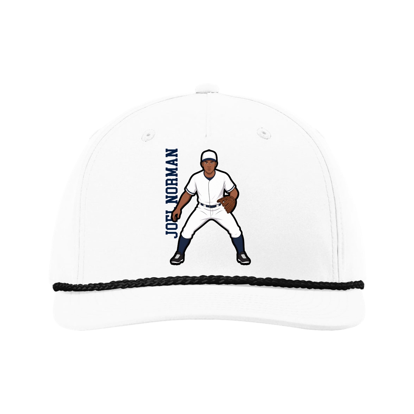 Five-Panel Classic Rope Cap — Name Vertical in White