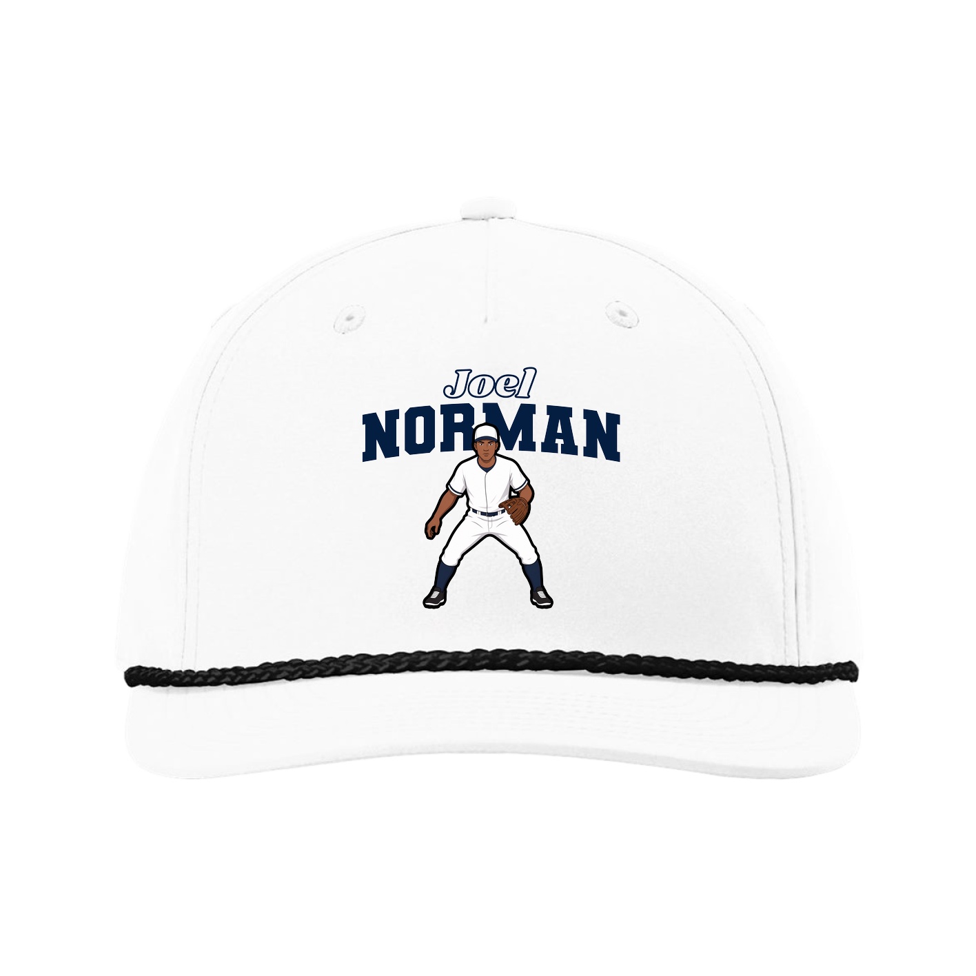 Five-Panel Classic Rope Cap — Name Arch in White