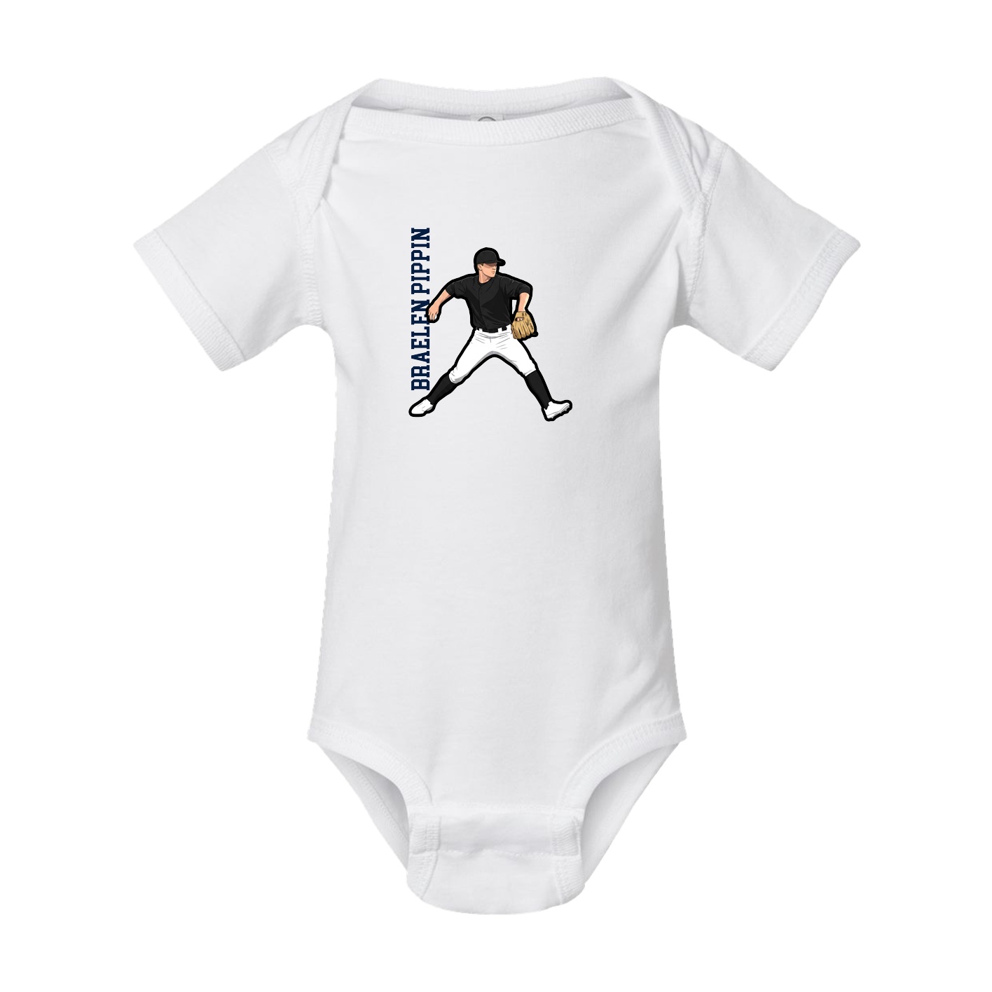 Baby Onesie — Name Vertical in White