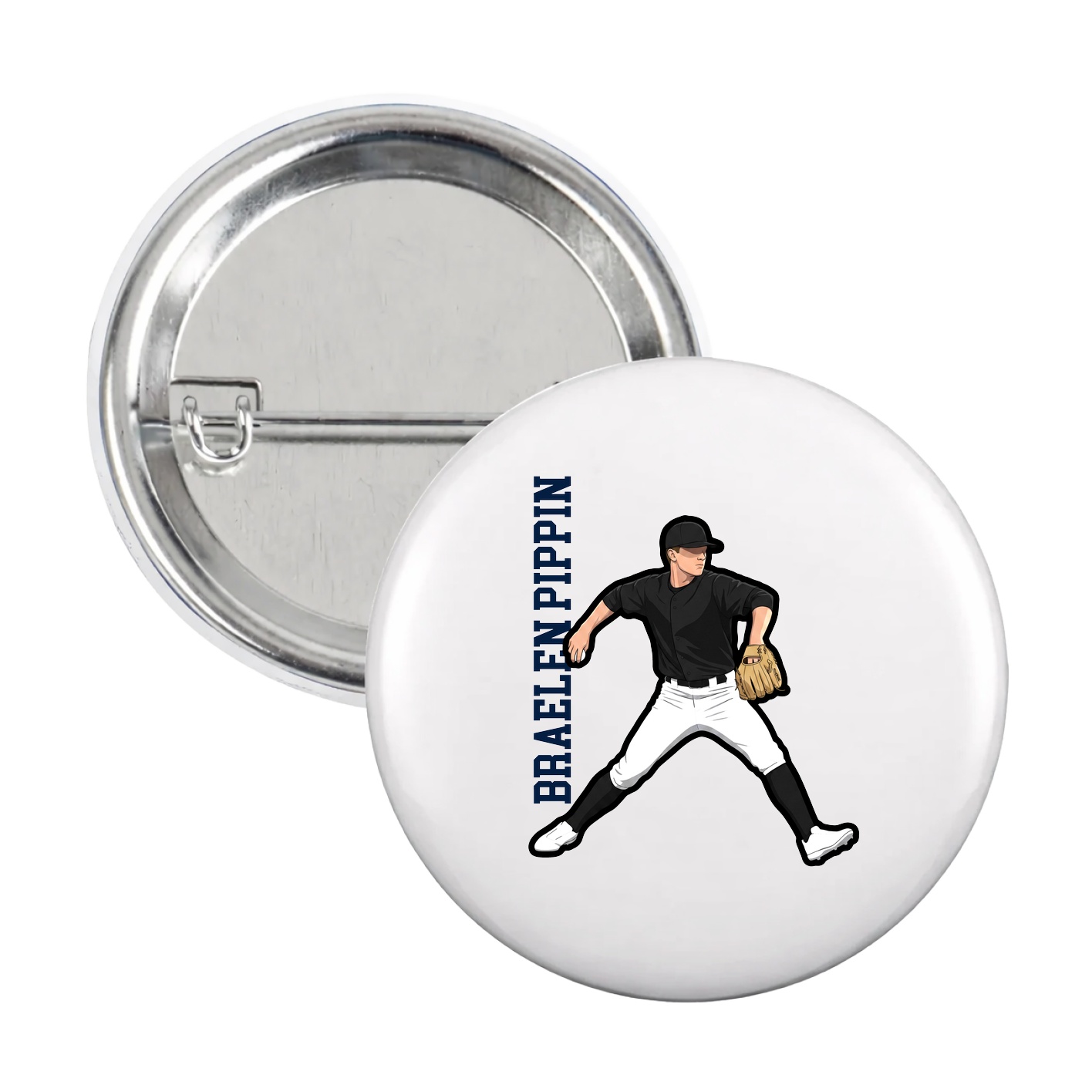 Game Day Button — Name Vertical in White