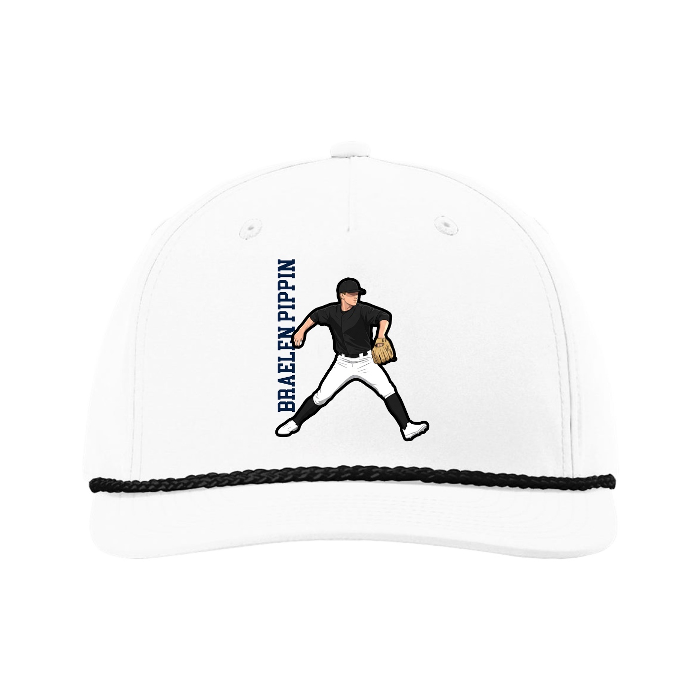 Five-Panel Classic Rope Cap — Name Vertical in White