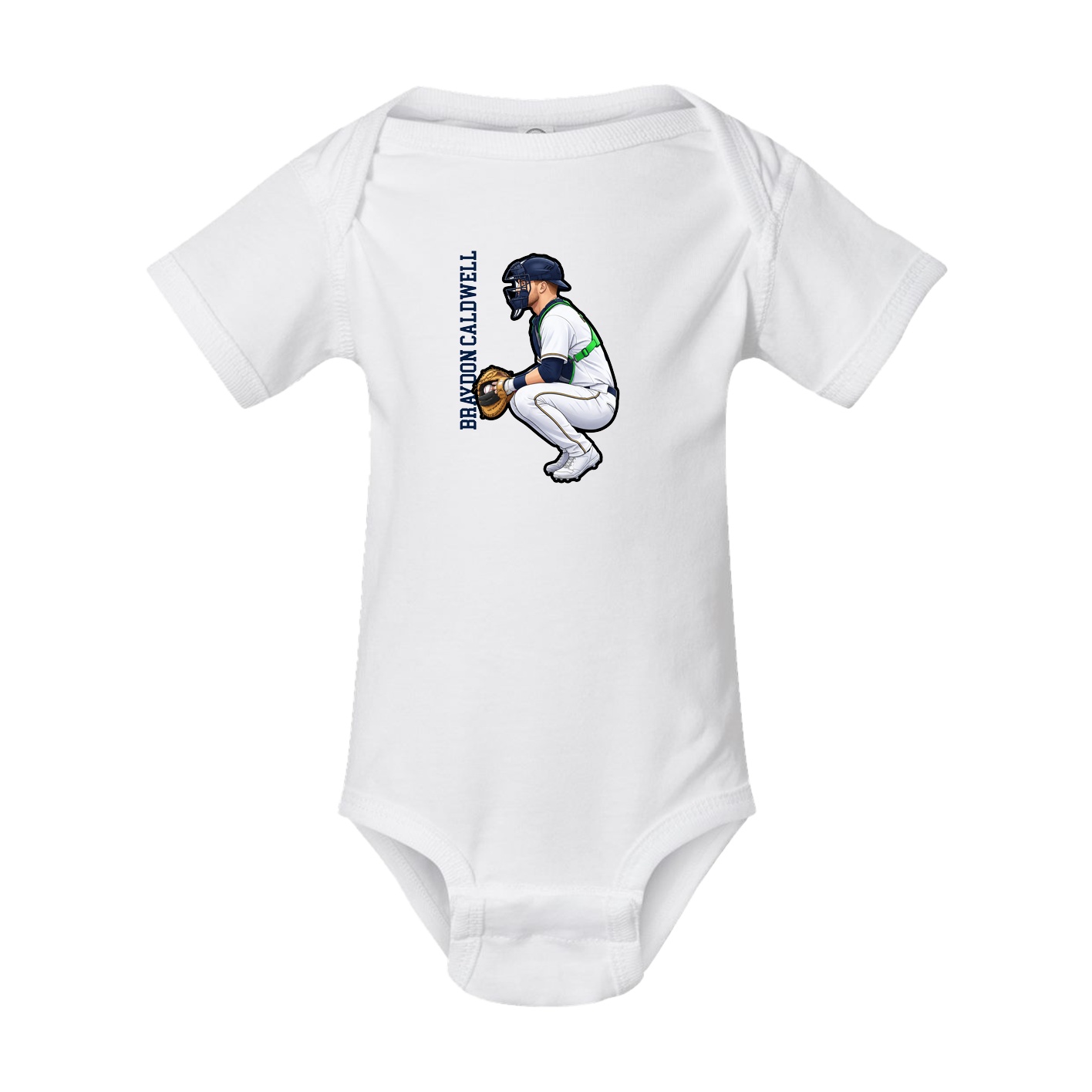 Baby Onesie — Name Vertical in White