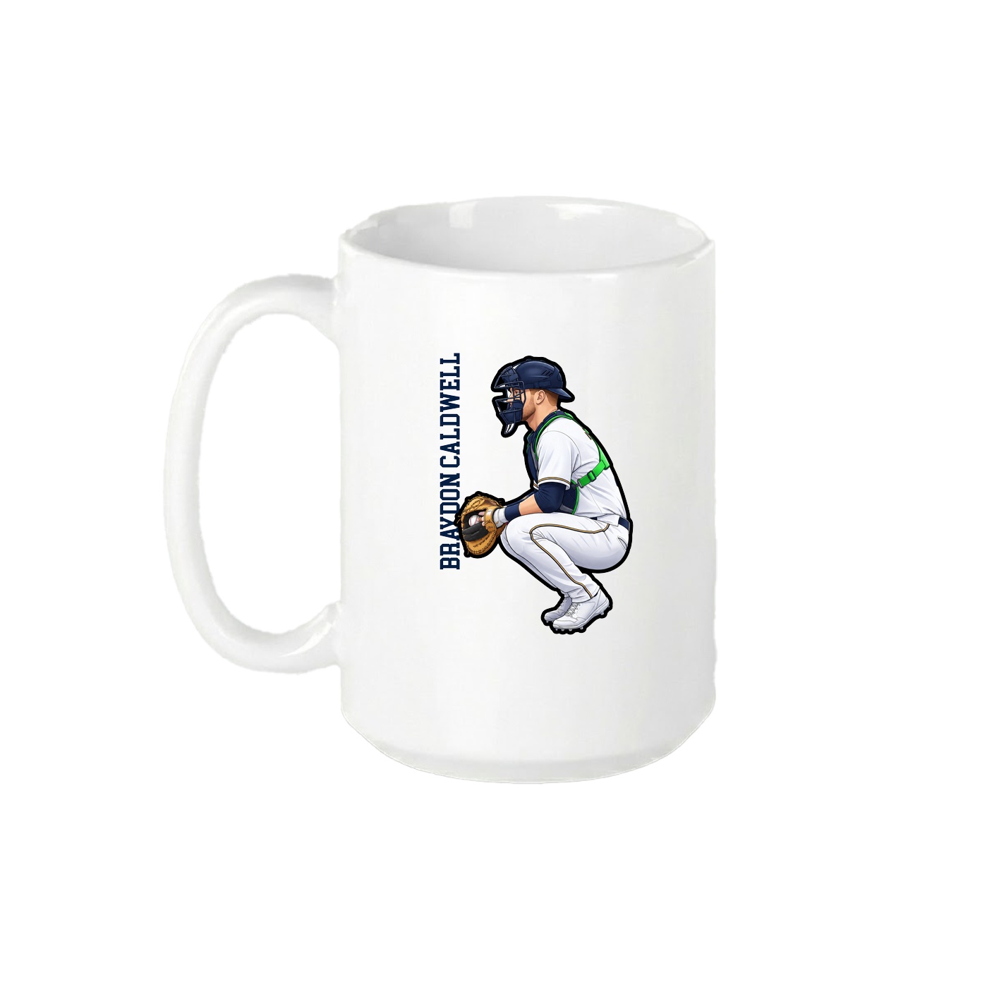 15oz Coffee Mug — Name Vertical in White