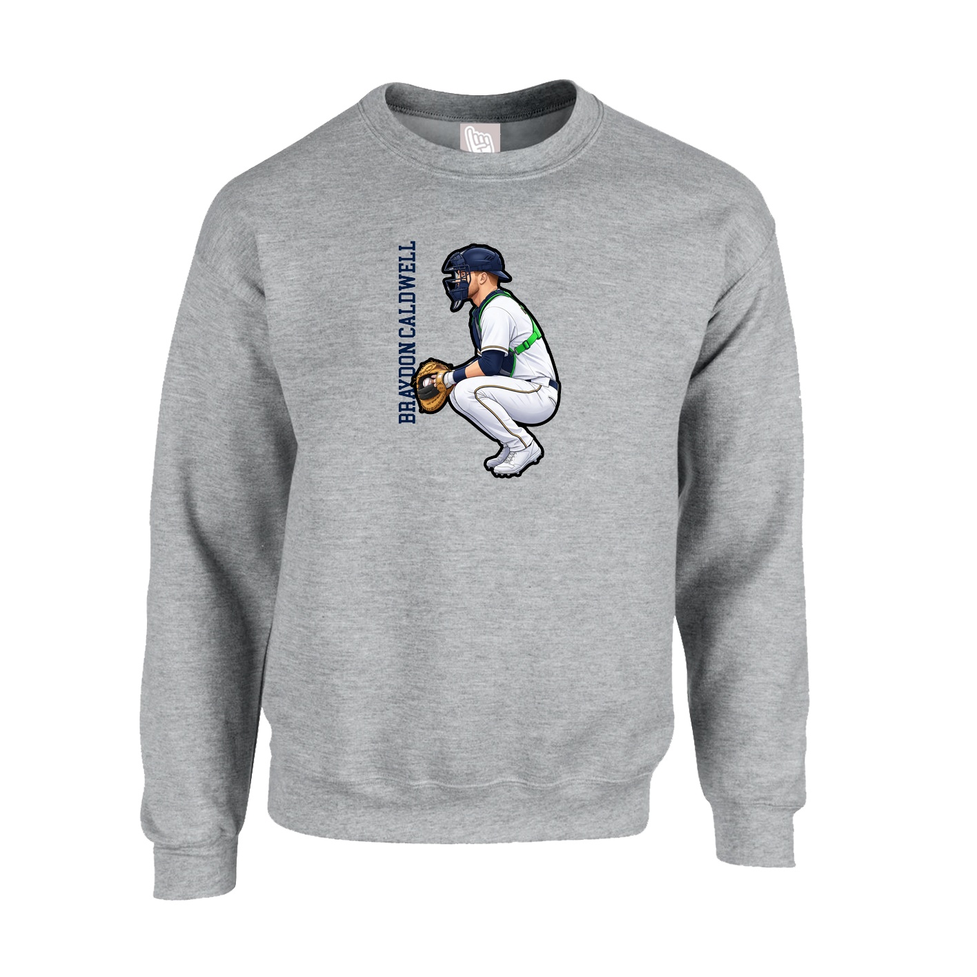 Fleece Crew — Name Vertical in Grey