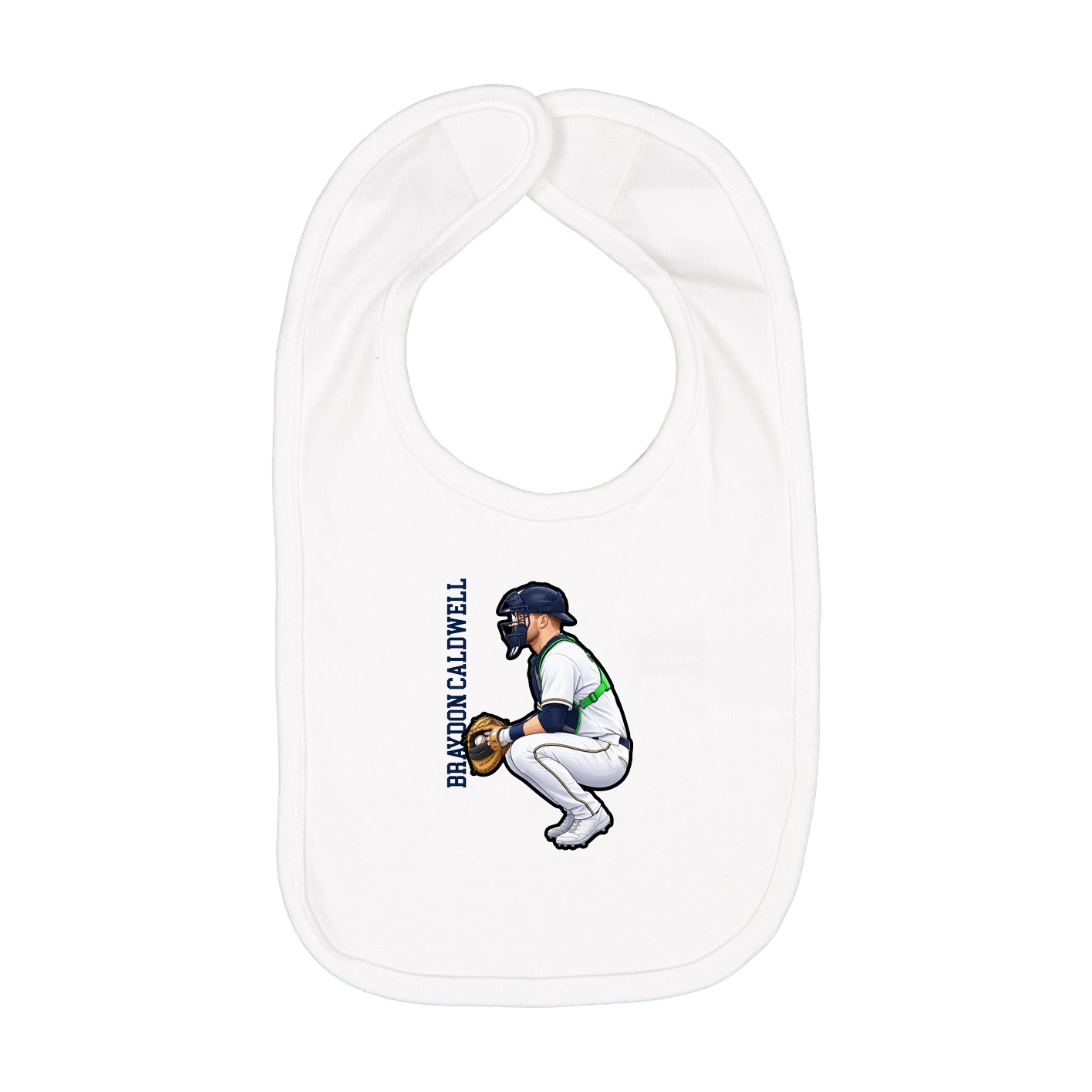 Infant Bib — Name Vertical in White