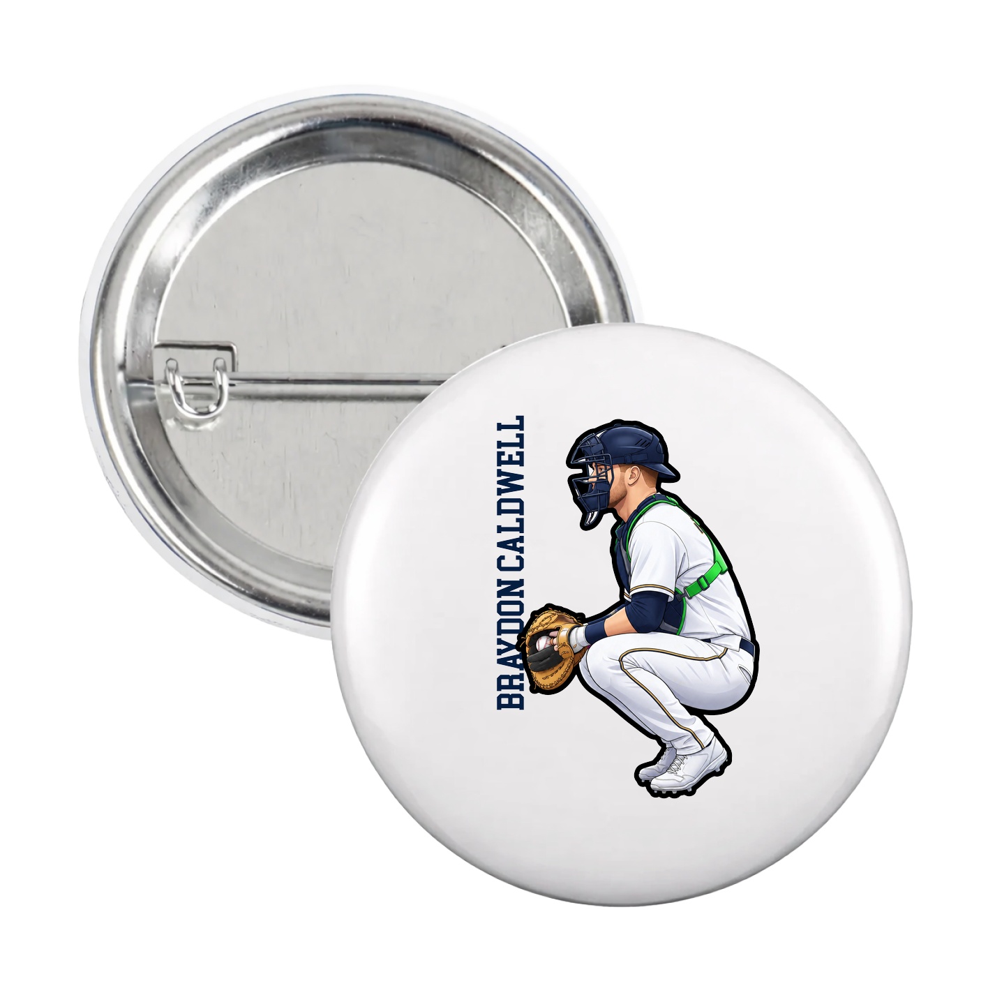 Game Day Button — Name Vertical in White