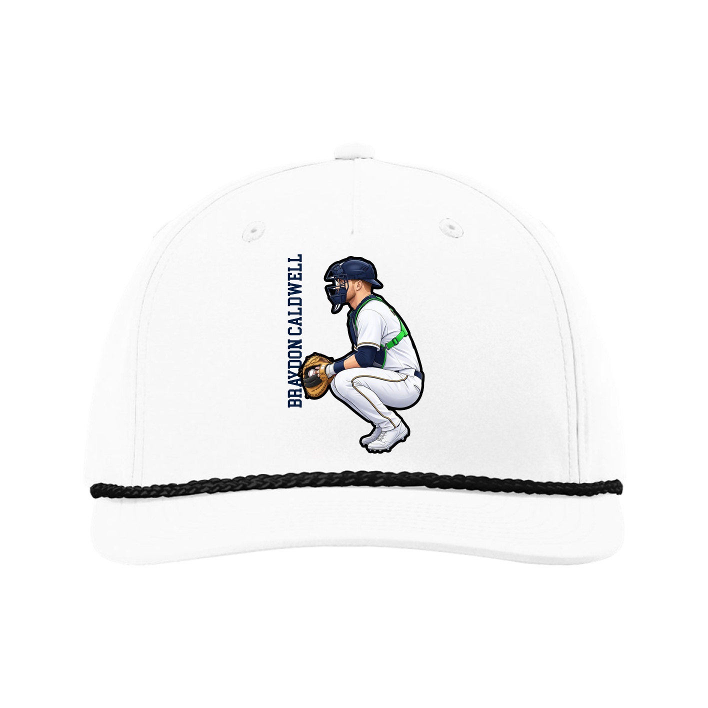 Five-Panel Classic Rope Cap — Name Vertical in White