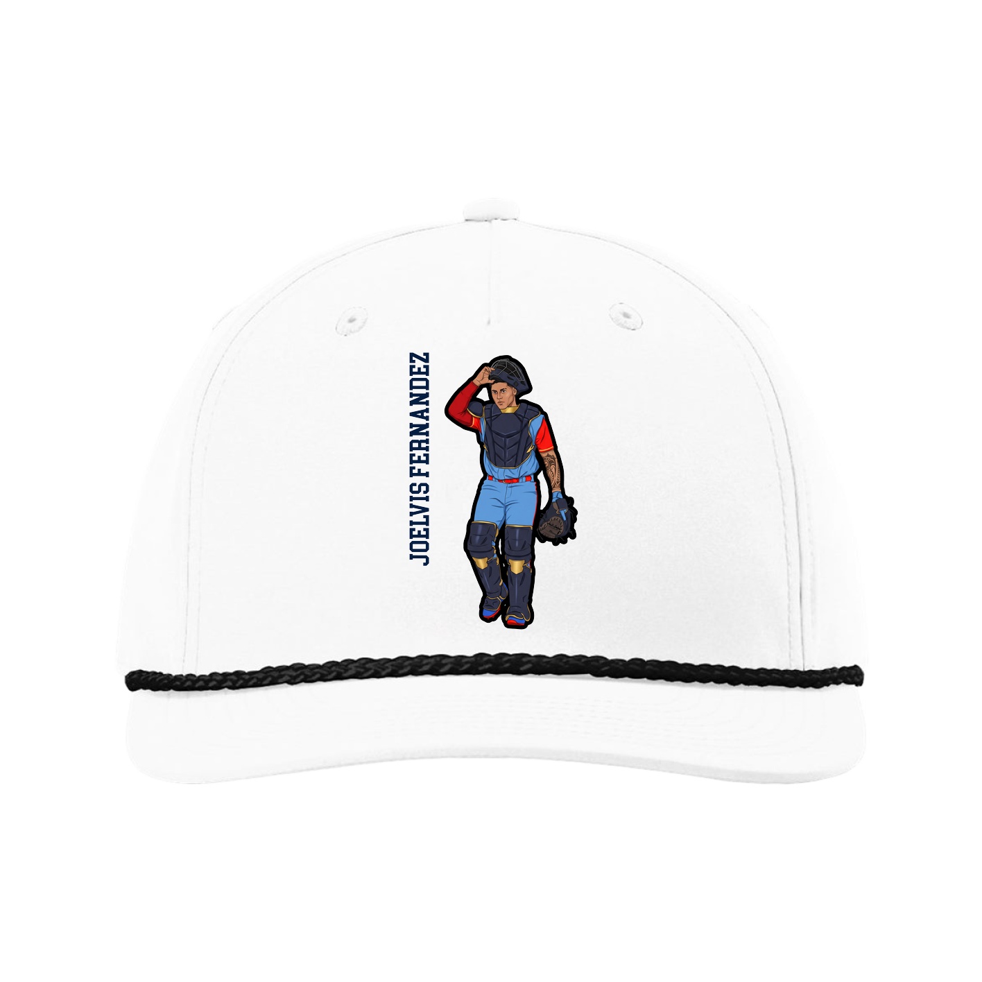 Five-Panel Classic Rope Cap — Name Vertical in White