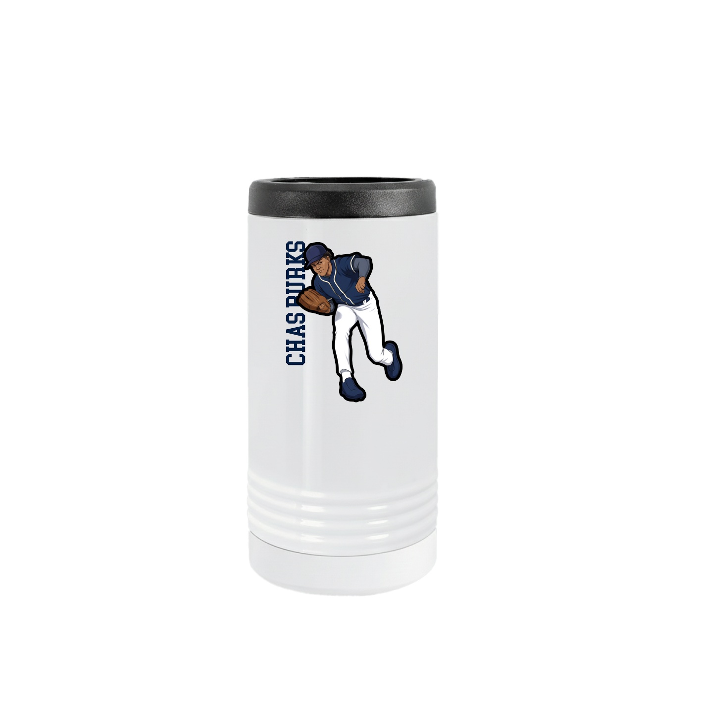 Slim Beverage Holder — Name Vertical in White