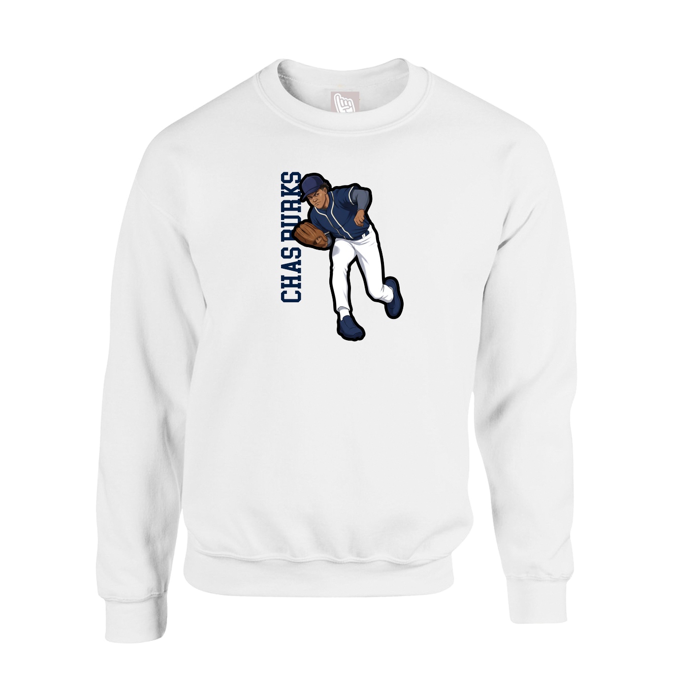 Fleece Crew — Name Vertical in White