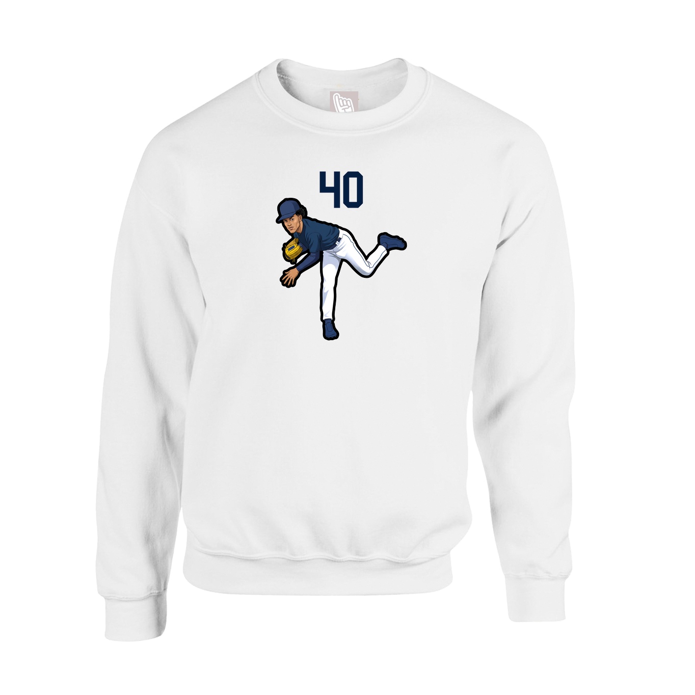 Fleece Crew — Number Top in White