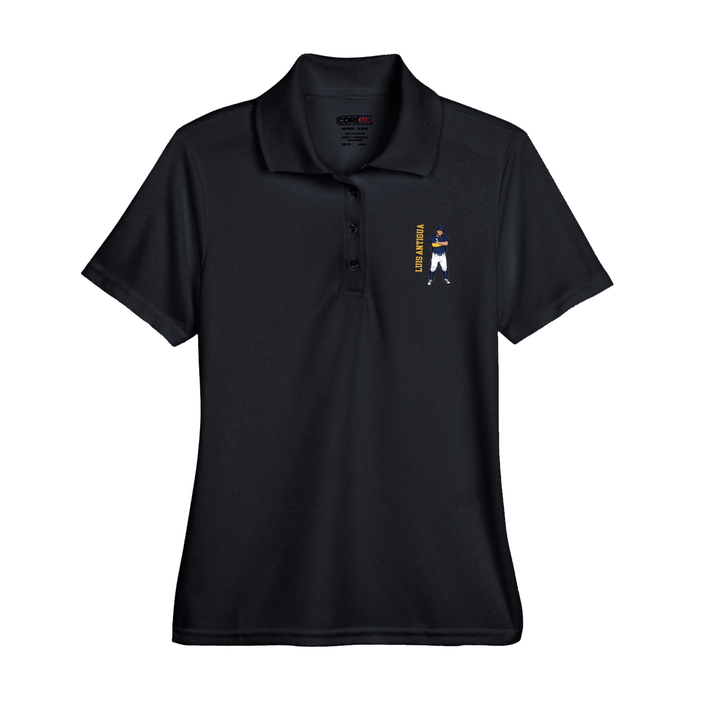 Womens Performance Polo — Name Vertical in Black