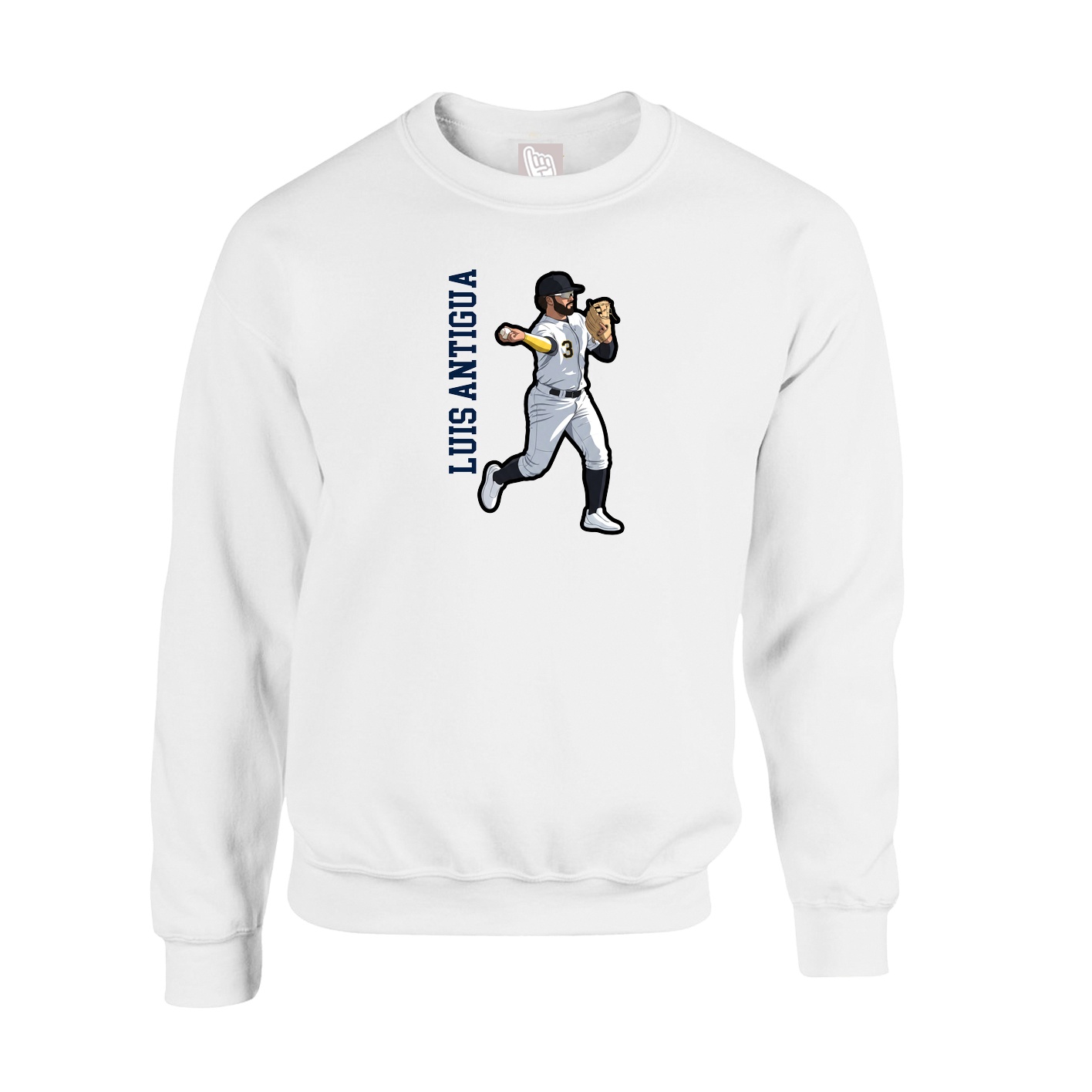 Fleece Crew — Name Vertical in White