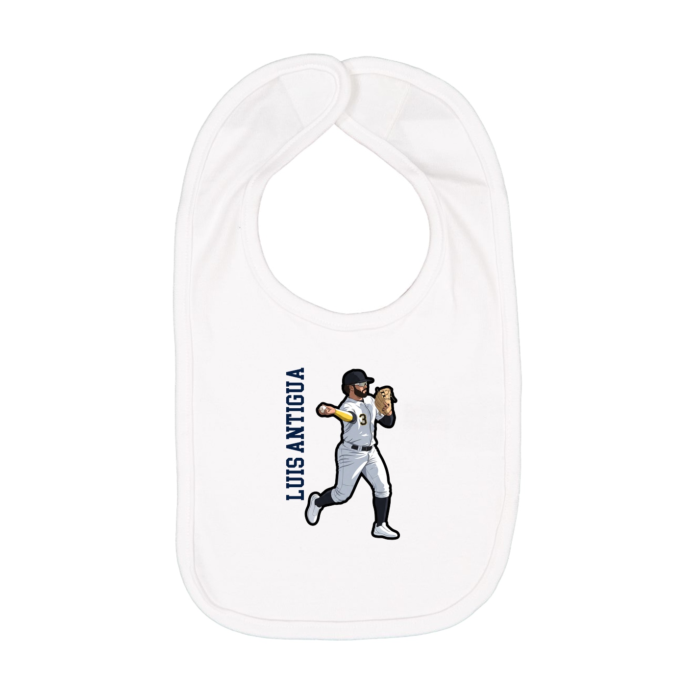 Infant Bib — Name Vertical in White