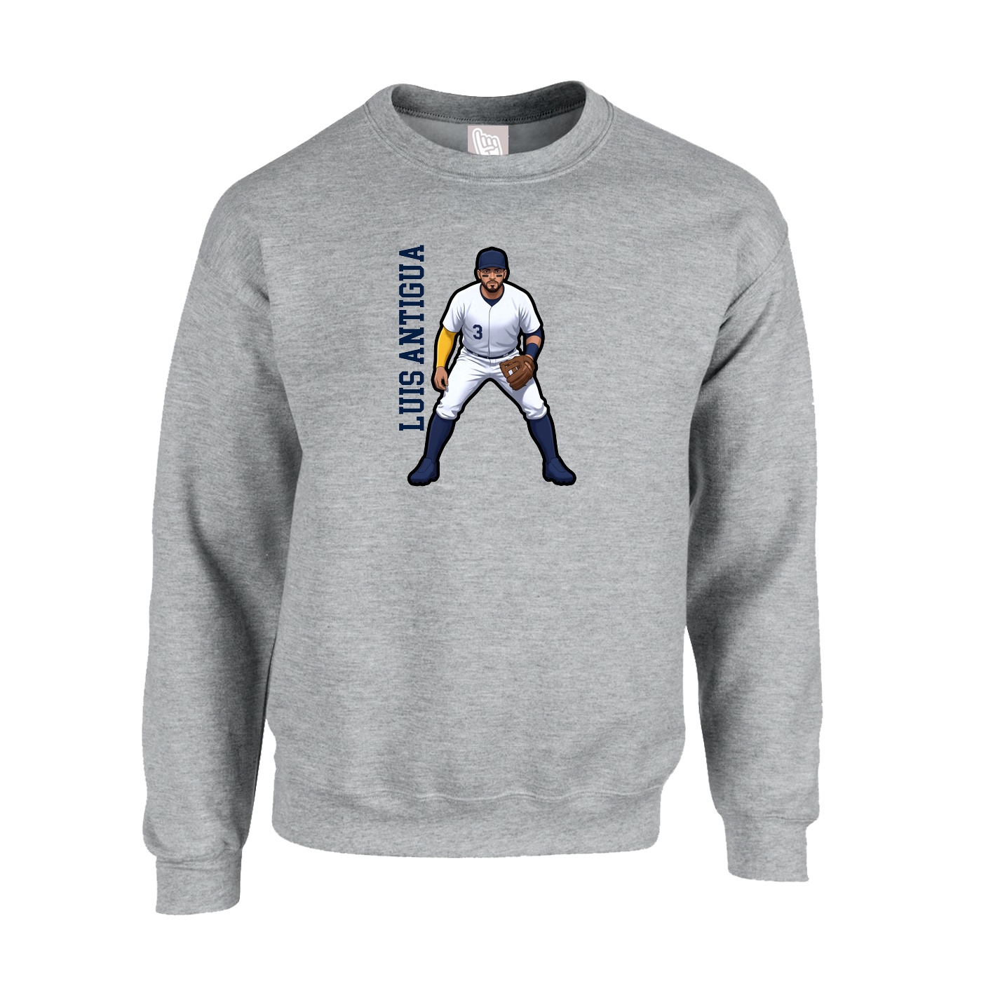 Fleece Crew — Name Vertical in Grey