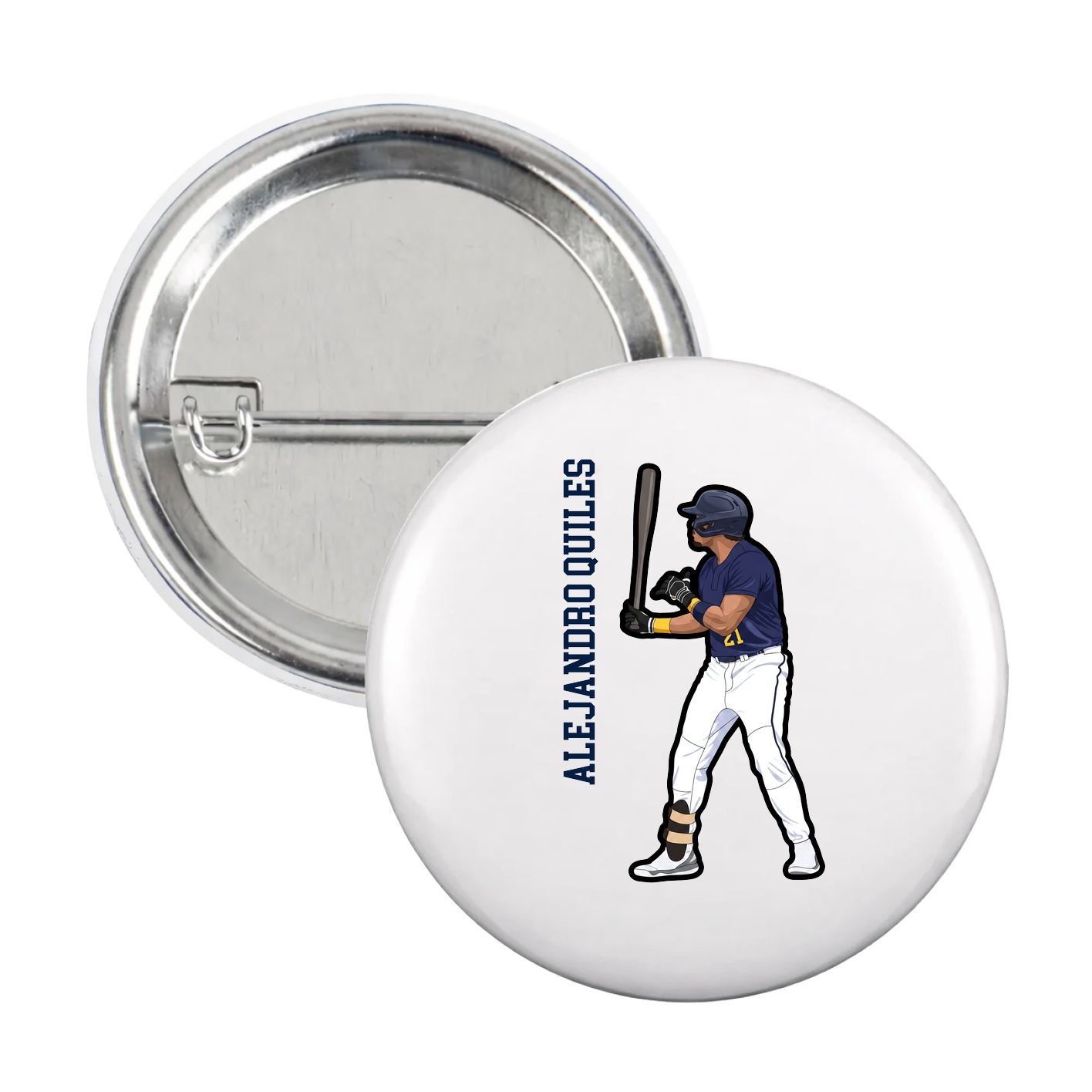 Game Day Button — Name Vertical in White